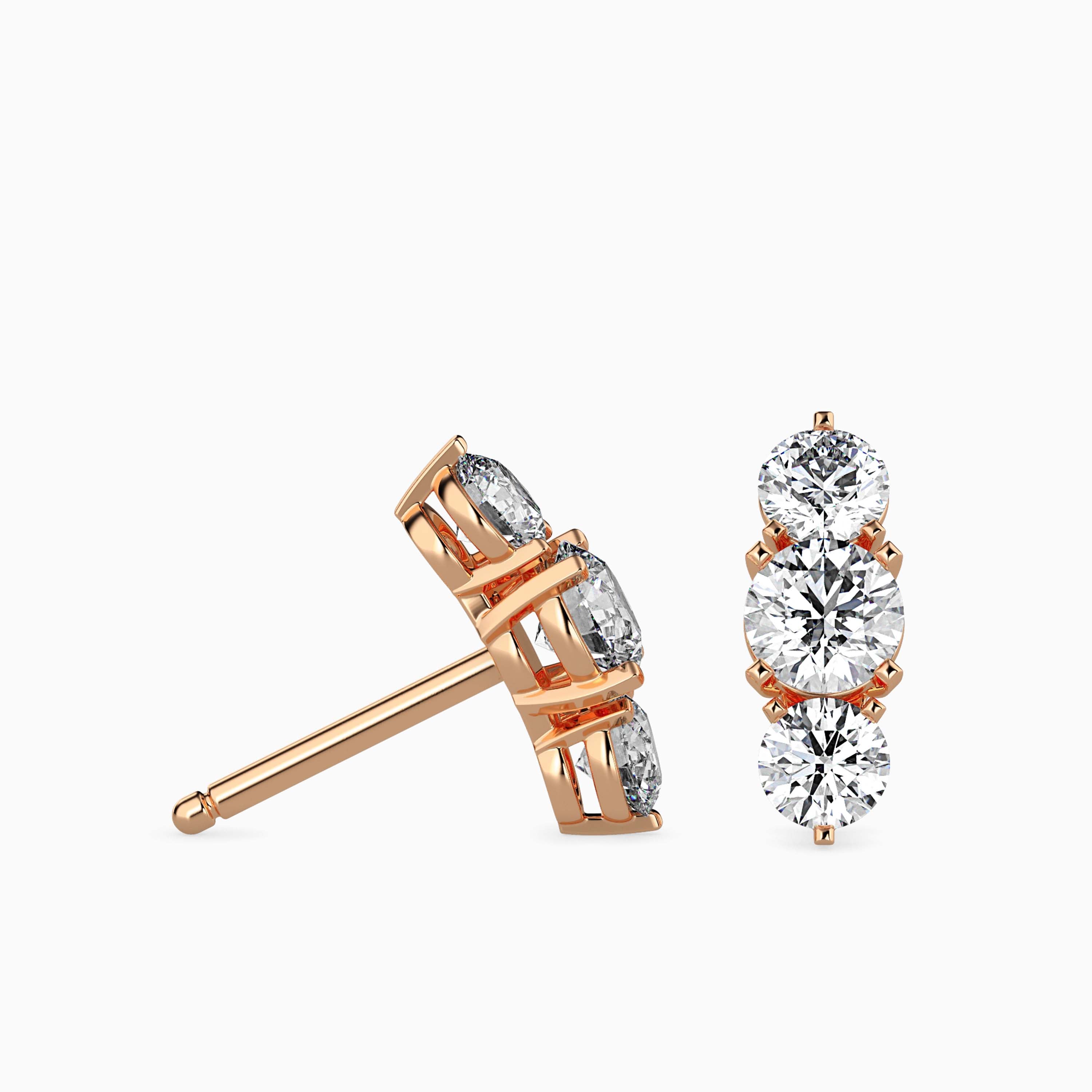 14K Gold Lab Grown Diamond Triple Stone Climber Earrings