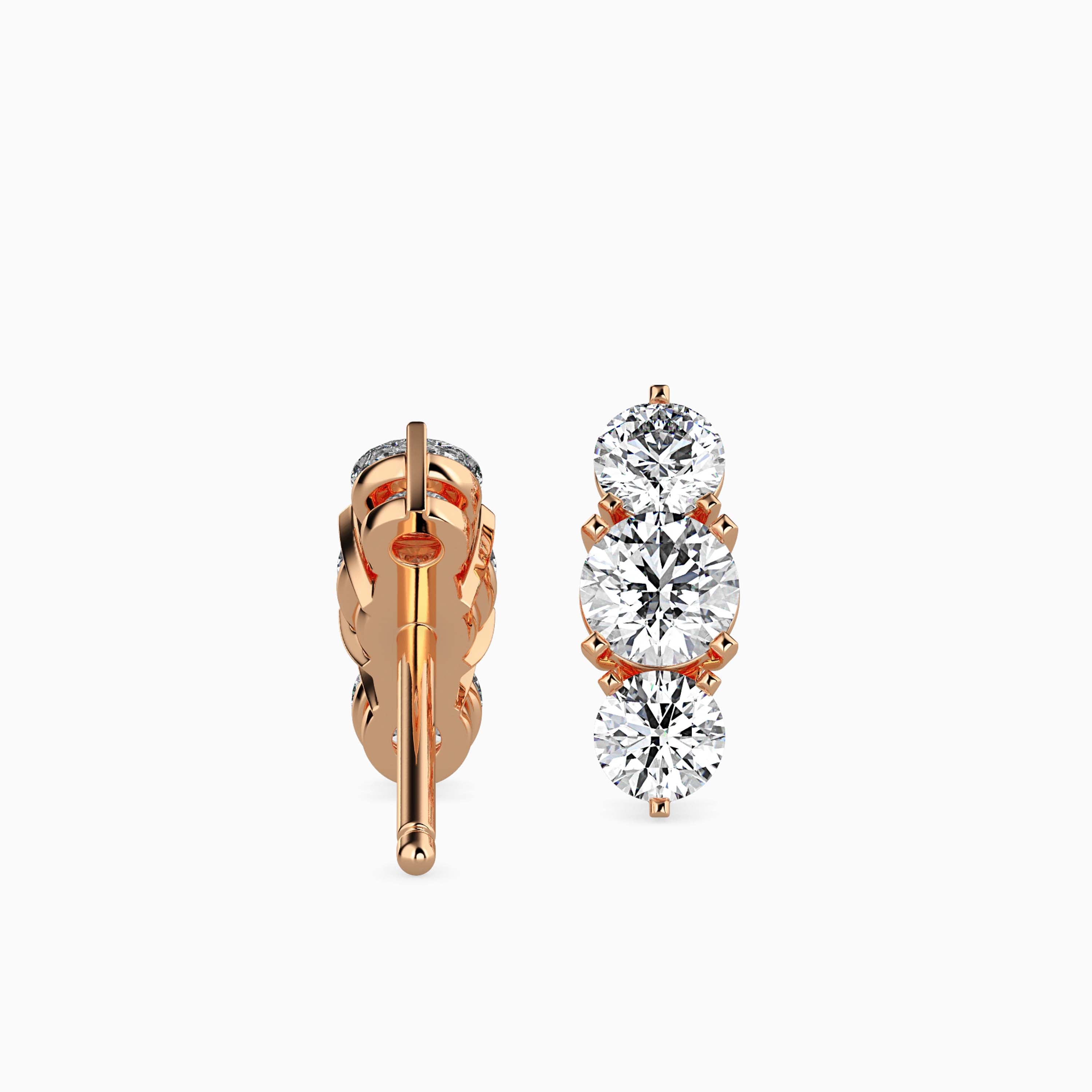 14K Gold Lab Grown Diamond Triple Stone Climber Earrings