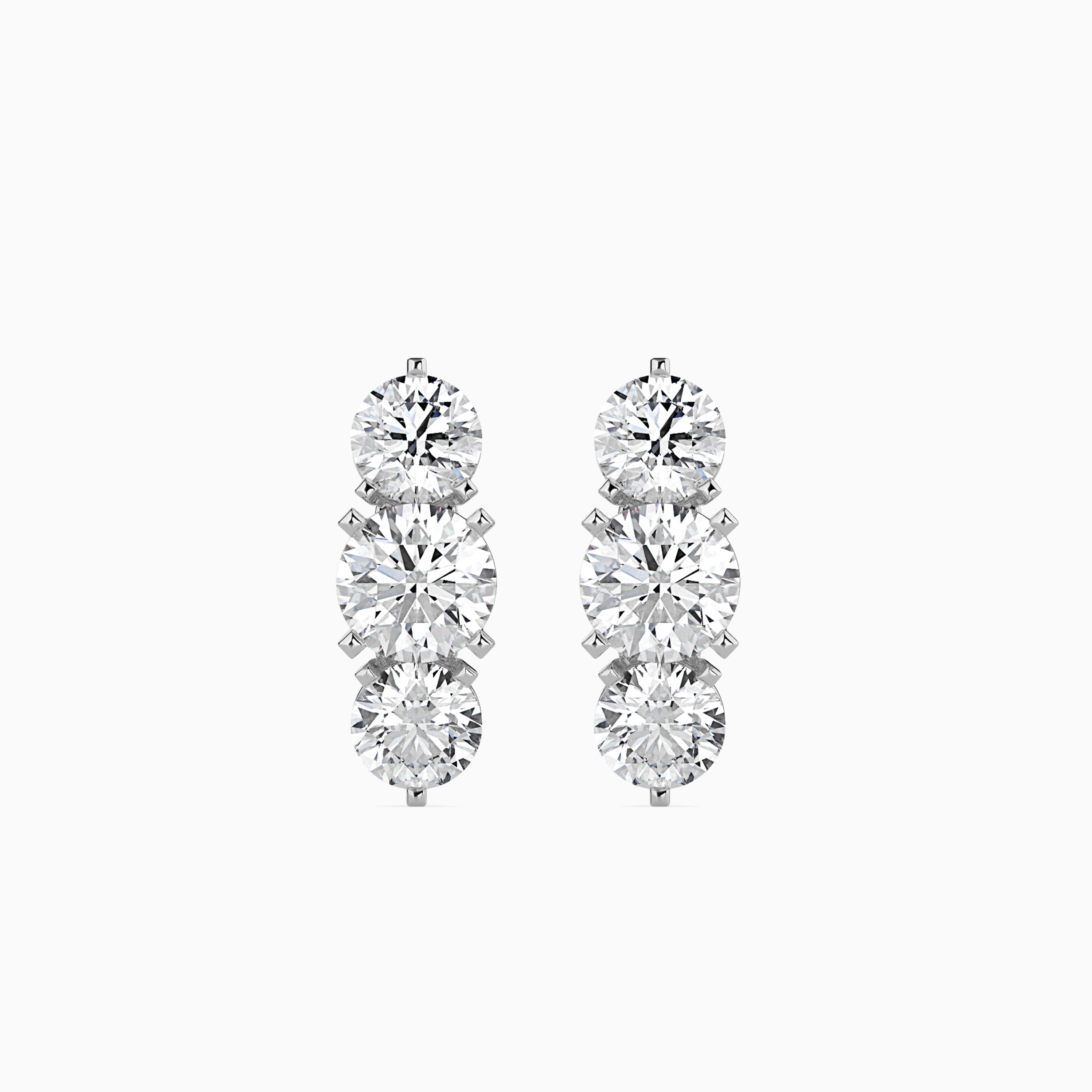 14K Gold Lab Grown Diamond Triple Stone Climber Earrings