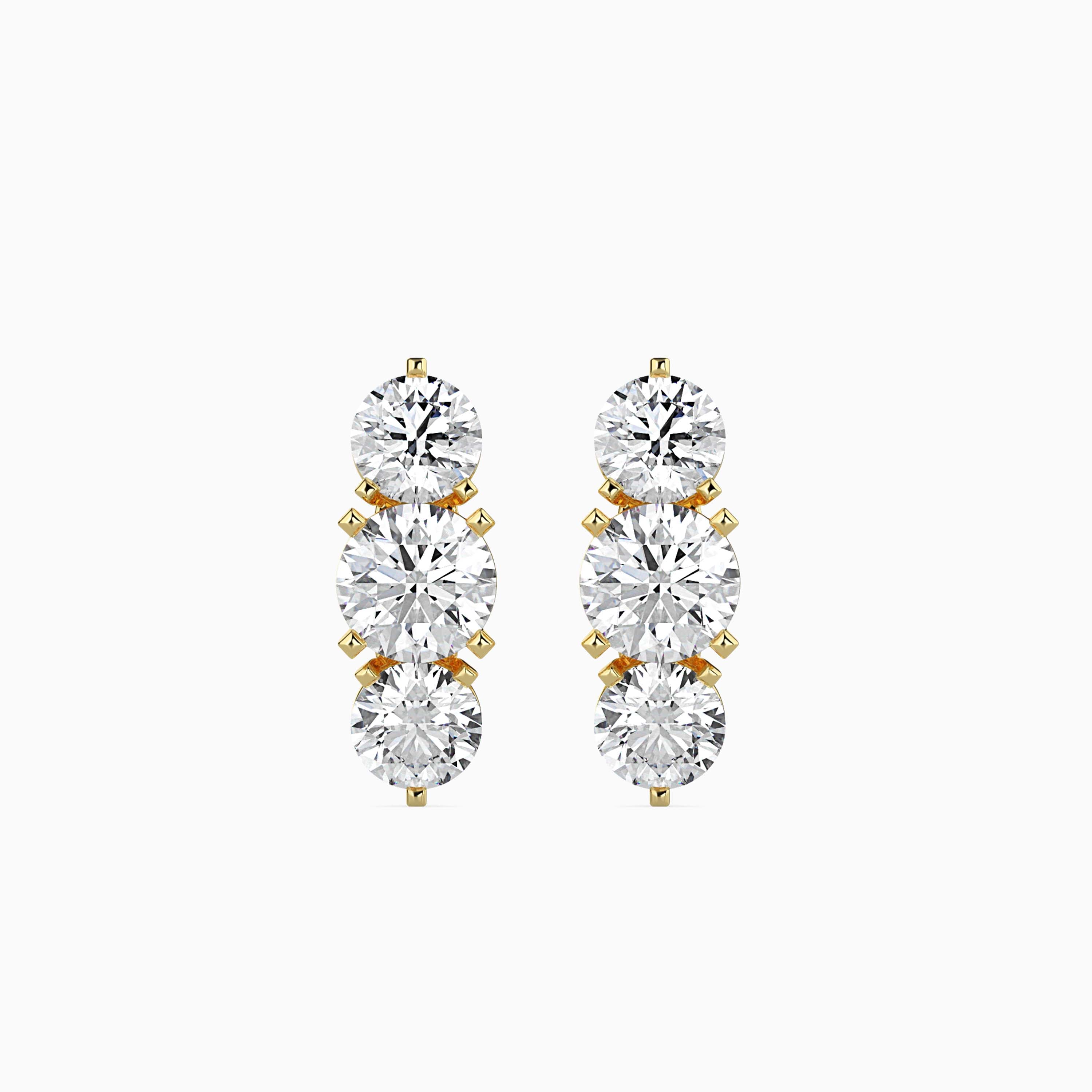 14K Gold Lab Grown Diamond Triple Stone Climber Earrings