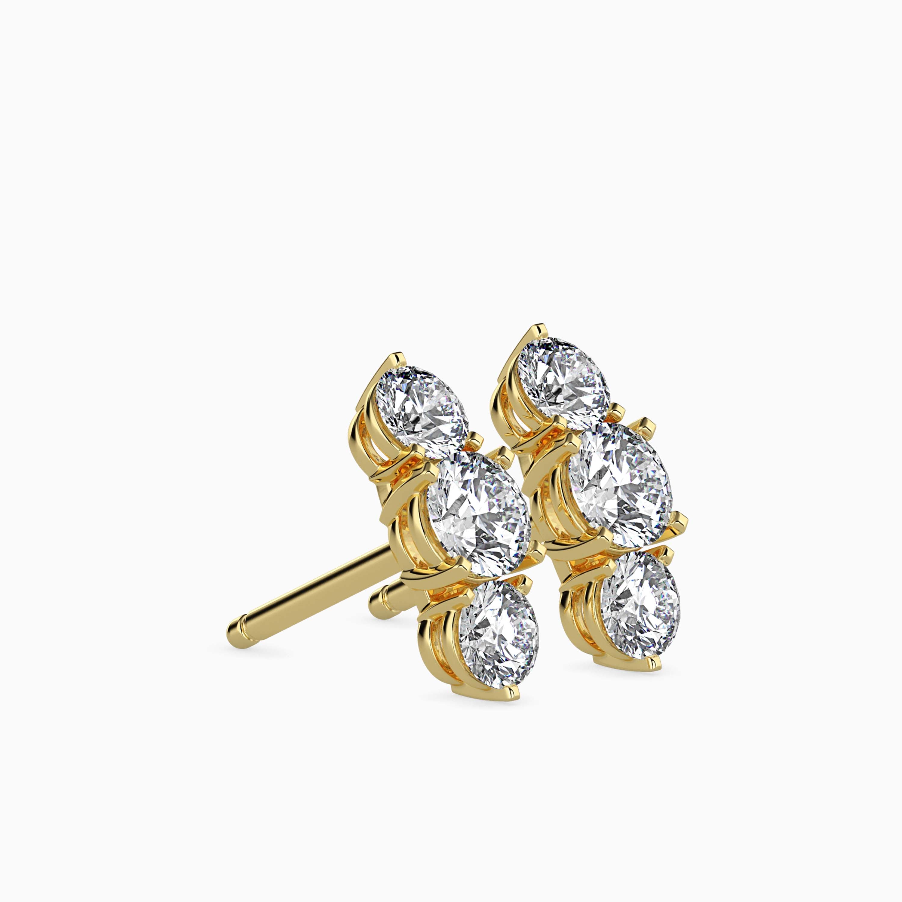 14K Gold Lab Grown Diamond Triple Stone Climber Earrings