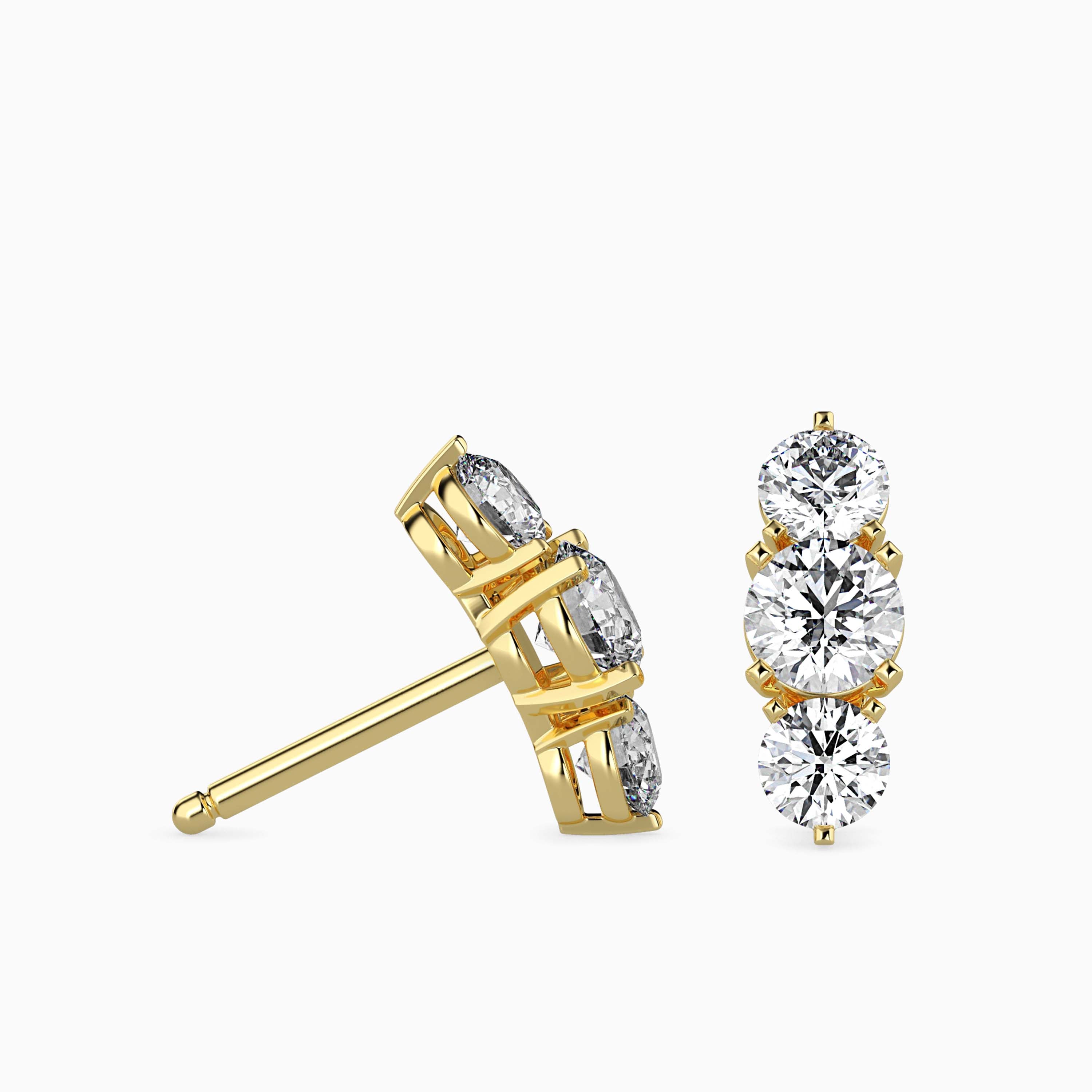 14K Gold Lab Grown Diamond Triple Stone Climber Earrings