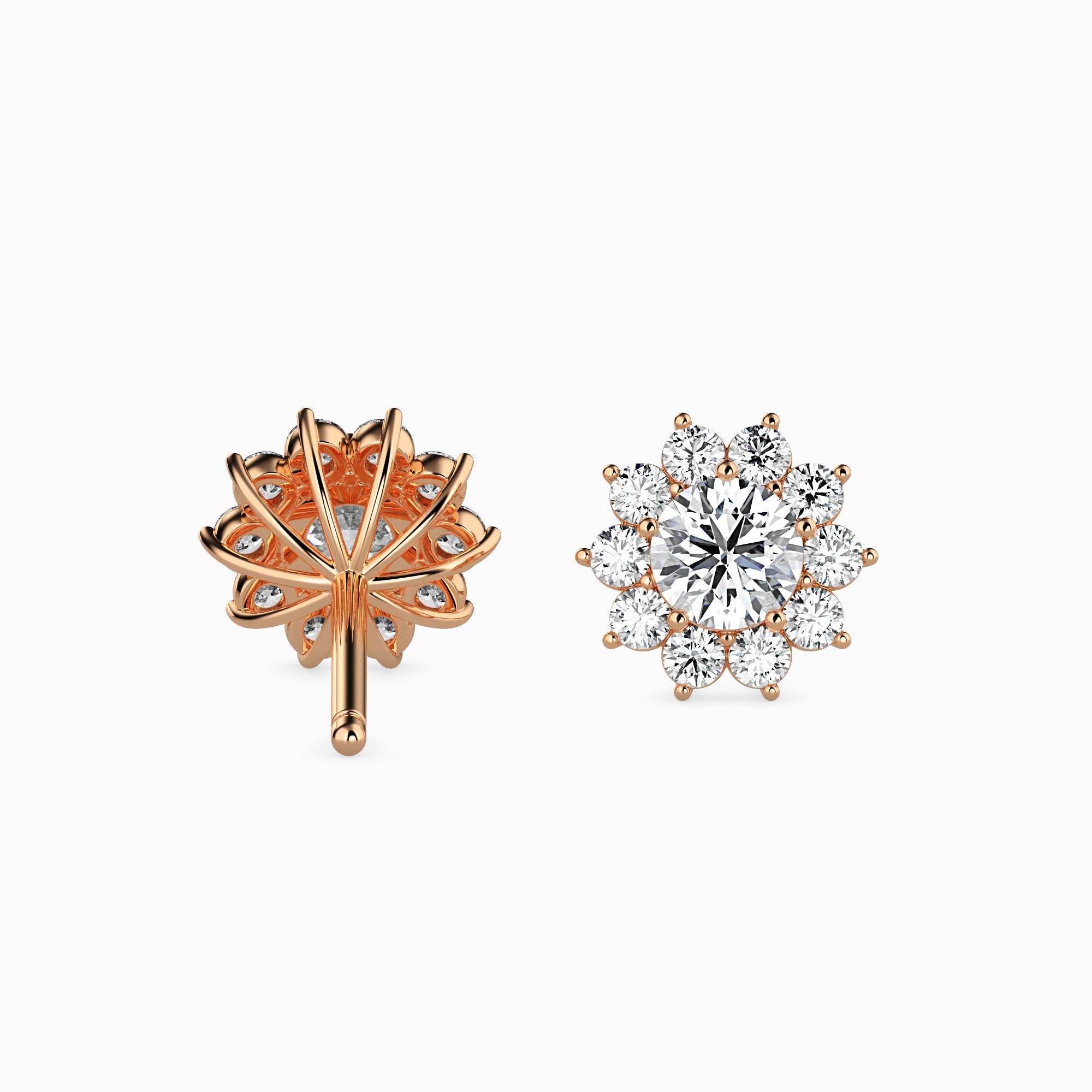 14K Gold Flower Halo Lab-Grown Diamond Stud Earrings | Sustainable Cluster Studs