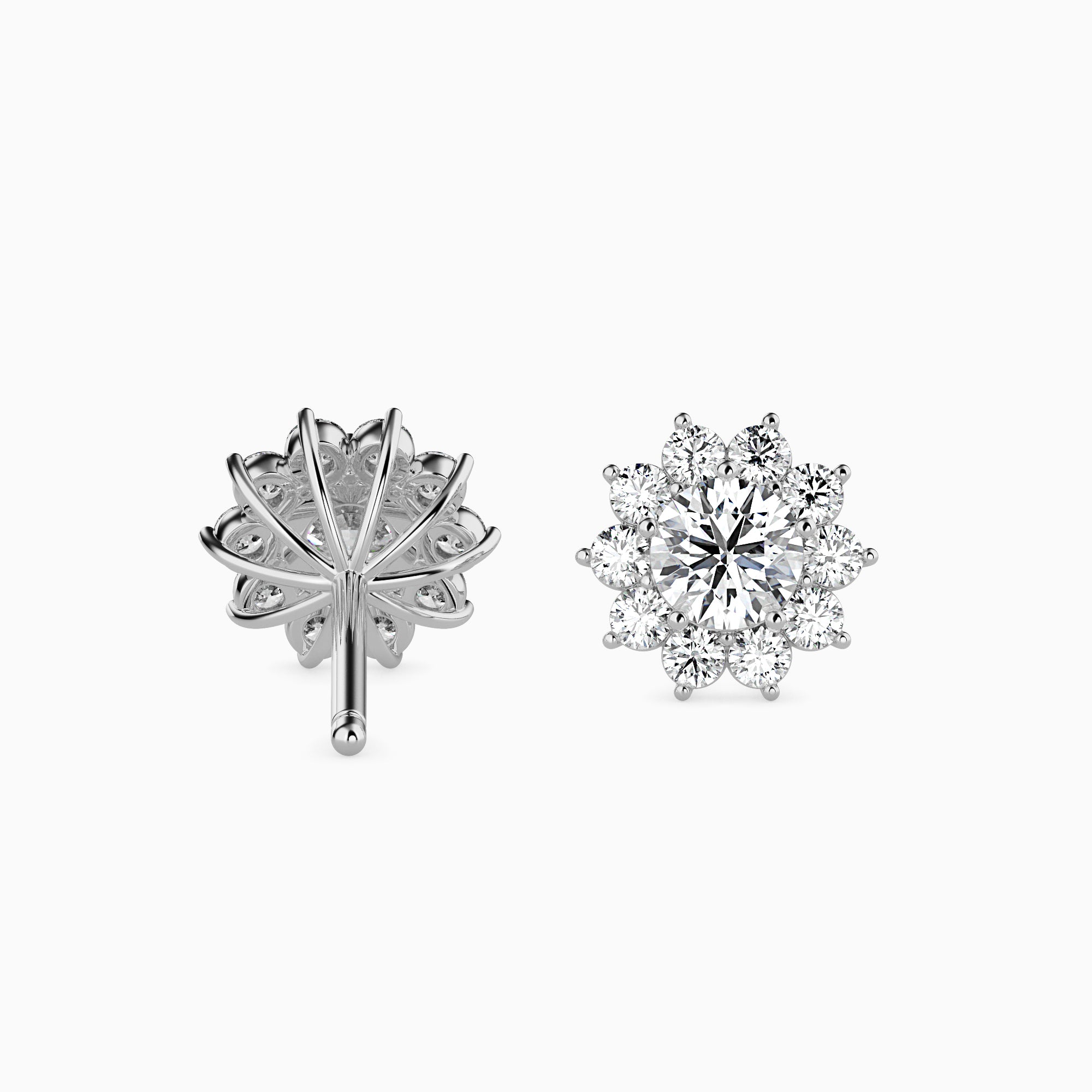 14K Gold Flower Halo Lab-Grown Diamond Stud Earrings | Sustainable Cluster Studs