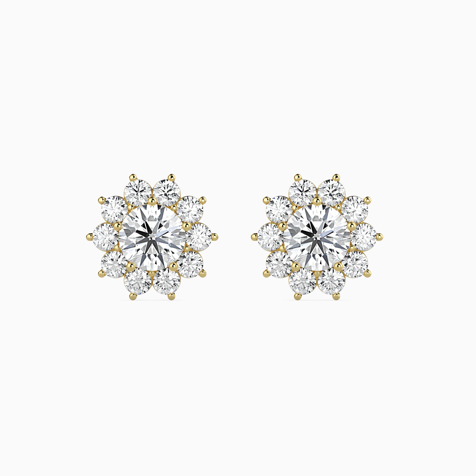 14K Gold Flower Halo Lab-Grown Diamond Stud Earrings | Sustainable Cluster Studs