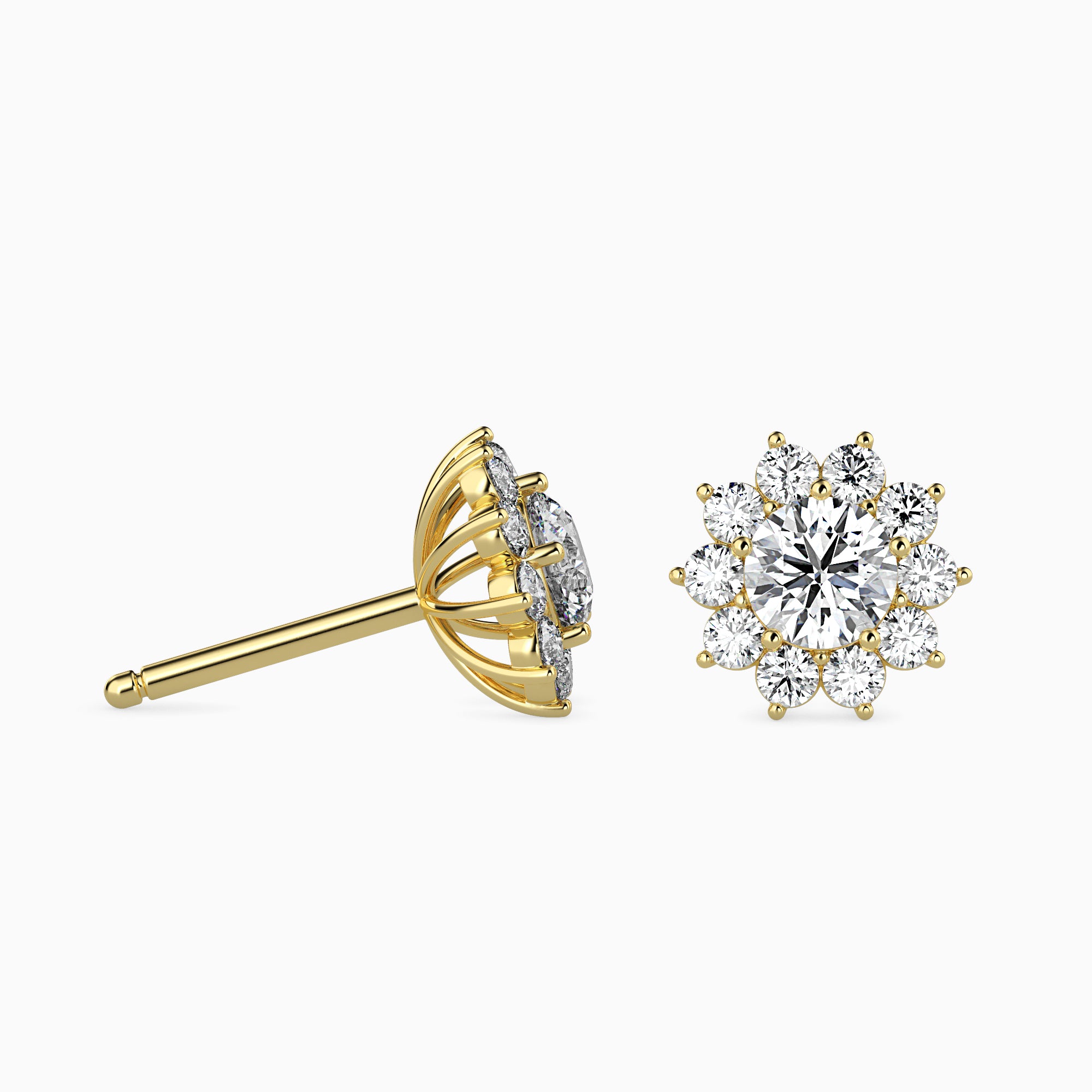 14K Gold Flower Halo Lab-Grown Diamond Stud Earrings | Sustainable Cluster Studs