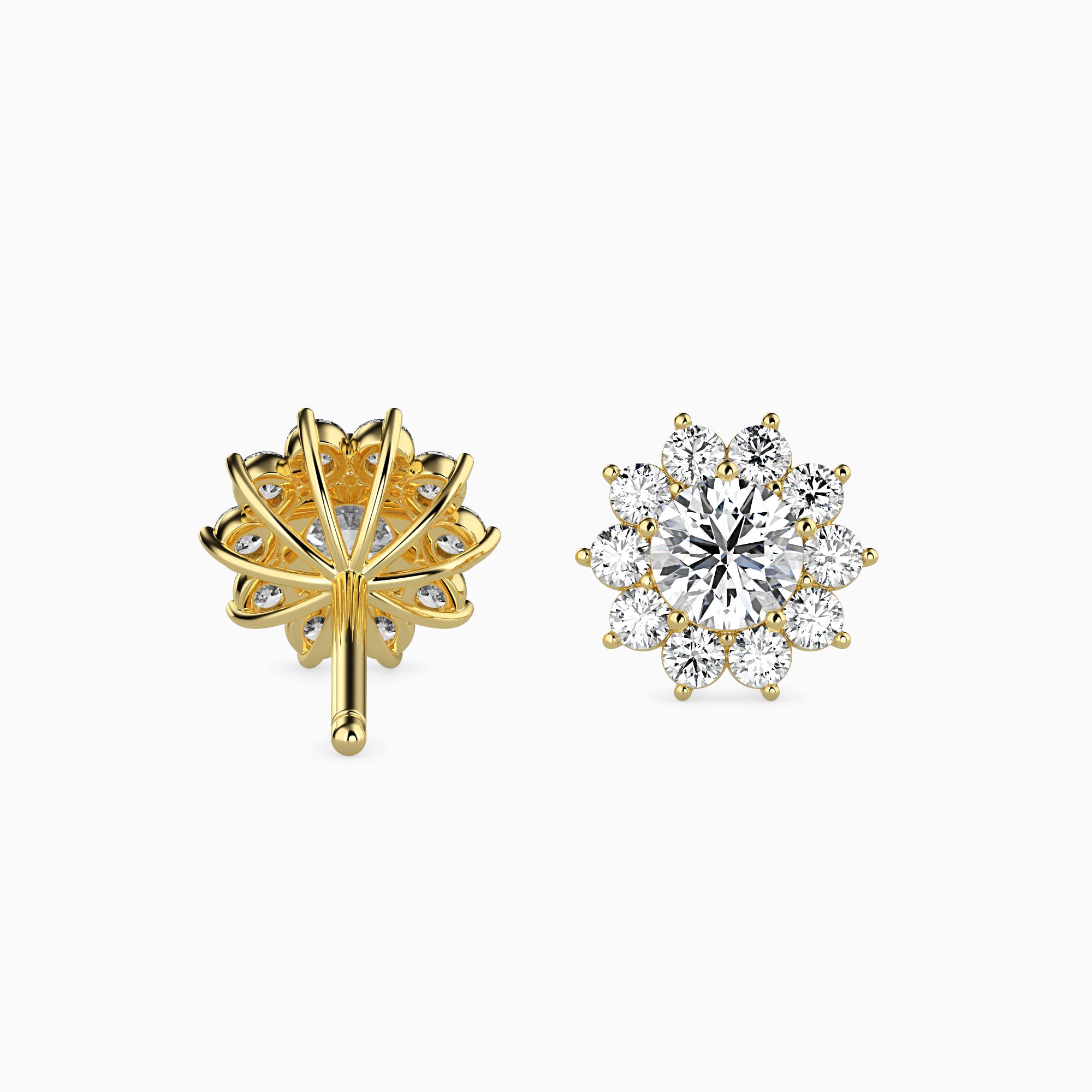 14K Gold Flower Halo Lab-Grown Diamond Stud Earrings | Sustainable Cluster Studs