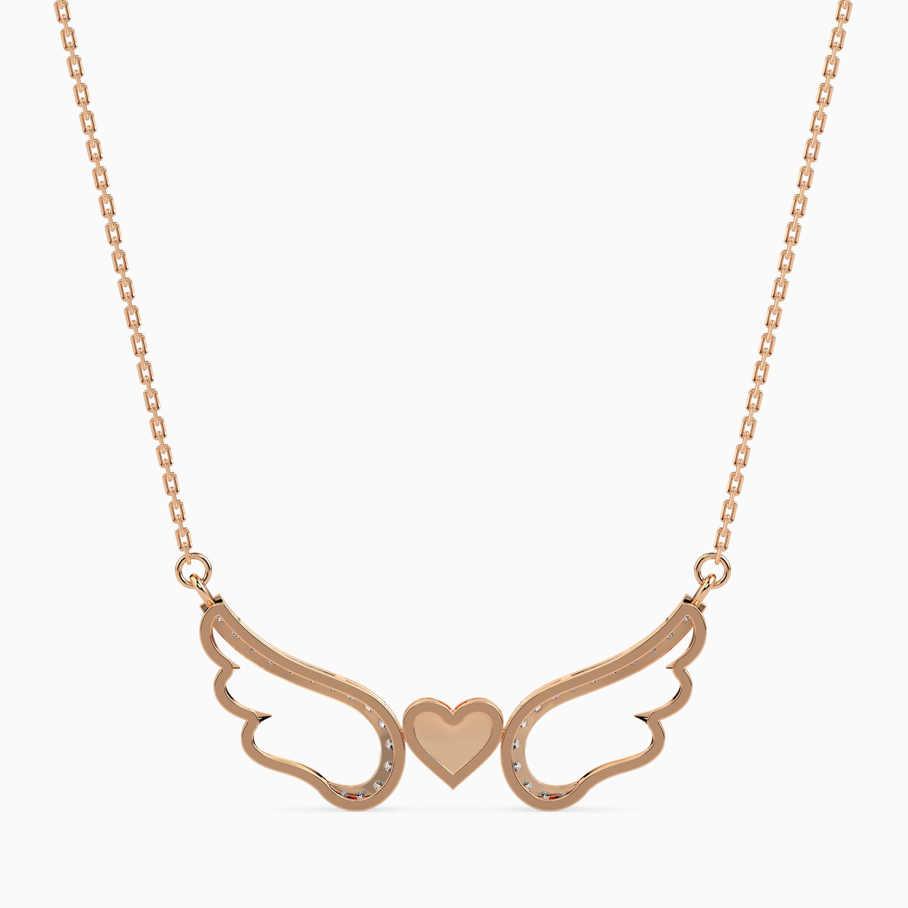 14k Gold Angel Wings Heart Necklace | Meaningful Protection Pendant