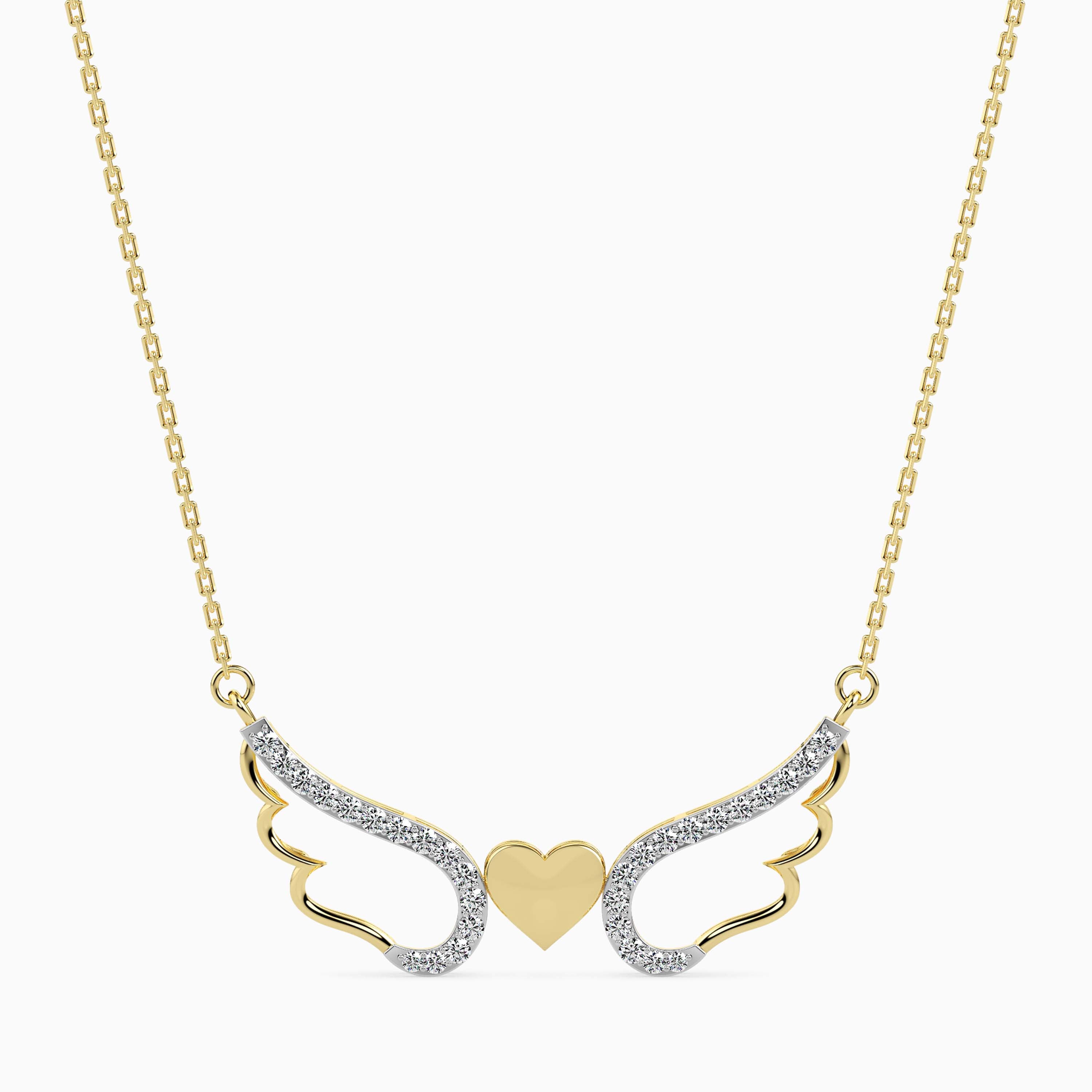 14k Gold Angel Wings Heart Necklace | Meaningful Protection Pendant