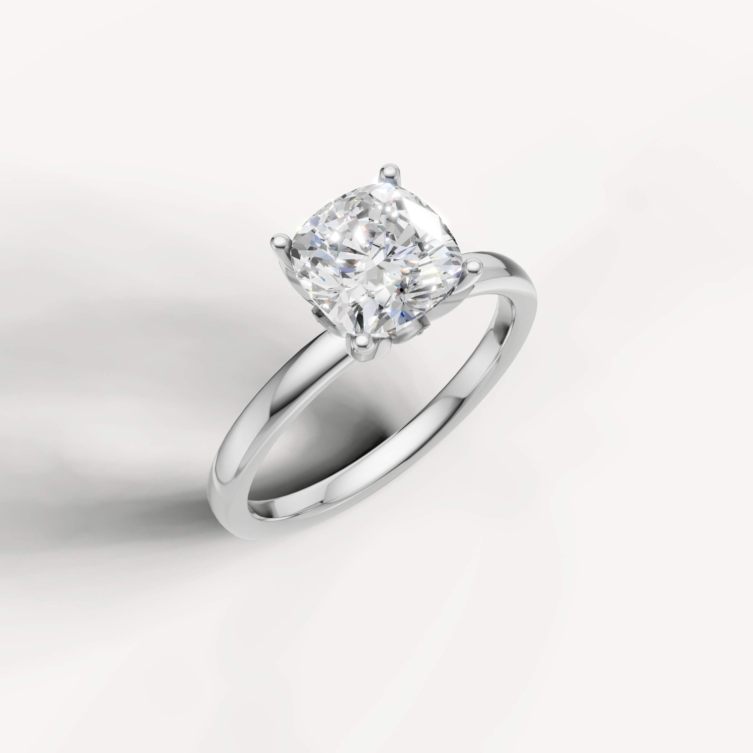 IGI certified cushion cut lab diamond ring simple white gold band front view