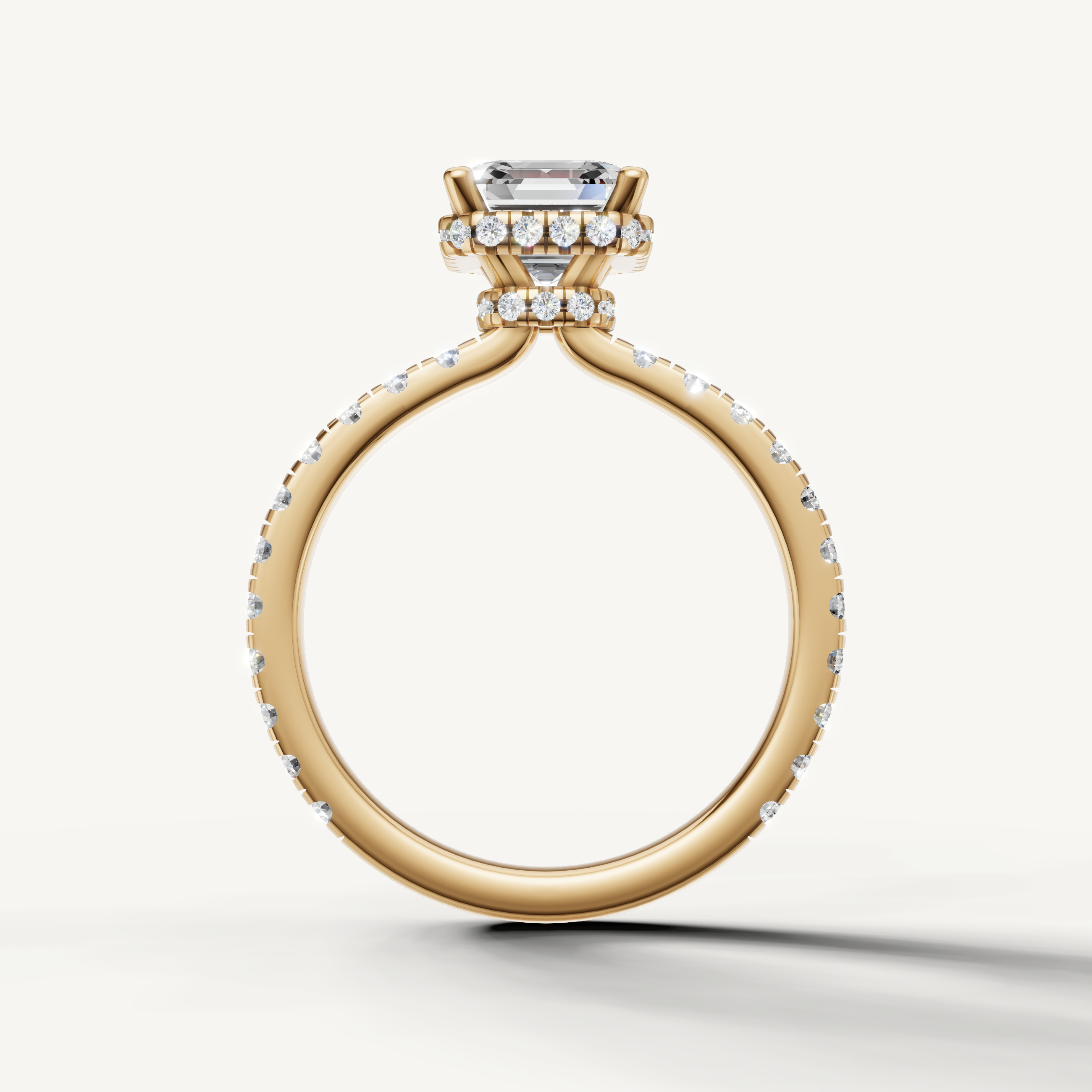 timeless asscher cut engagement ring with pavé accents in yellow gold