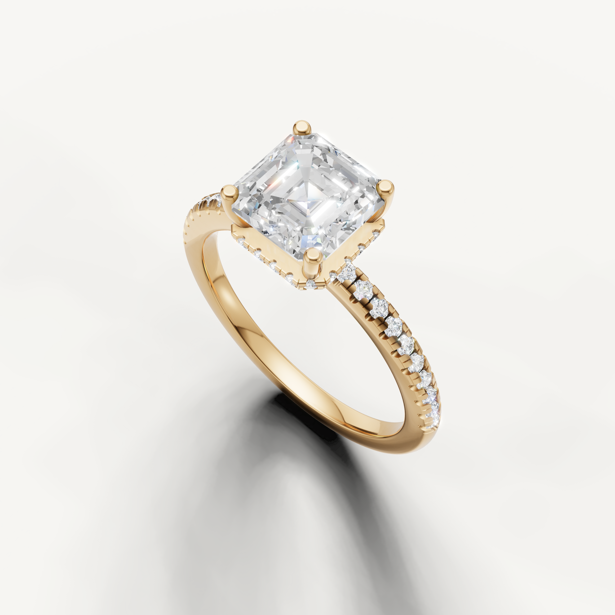 timeless asscher cut lab grown diamond engagement ring with sparkling pavé setting