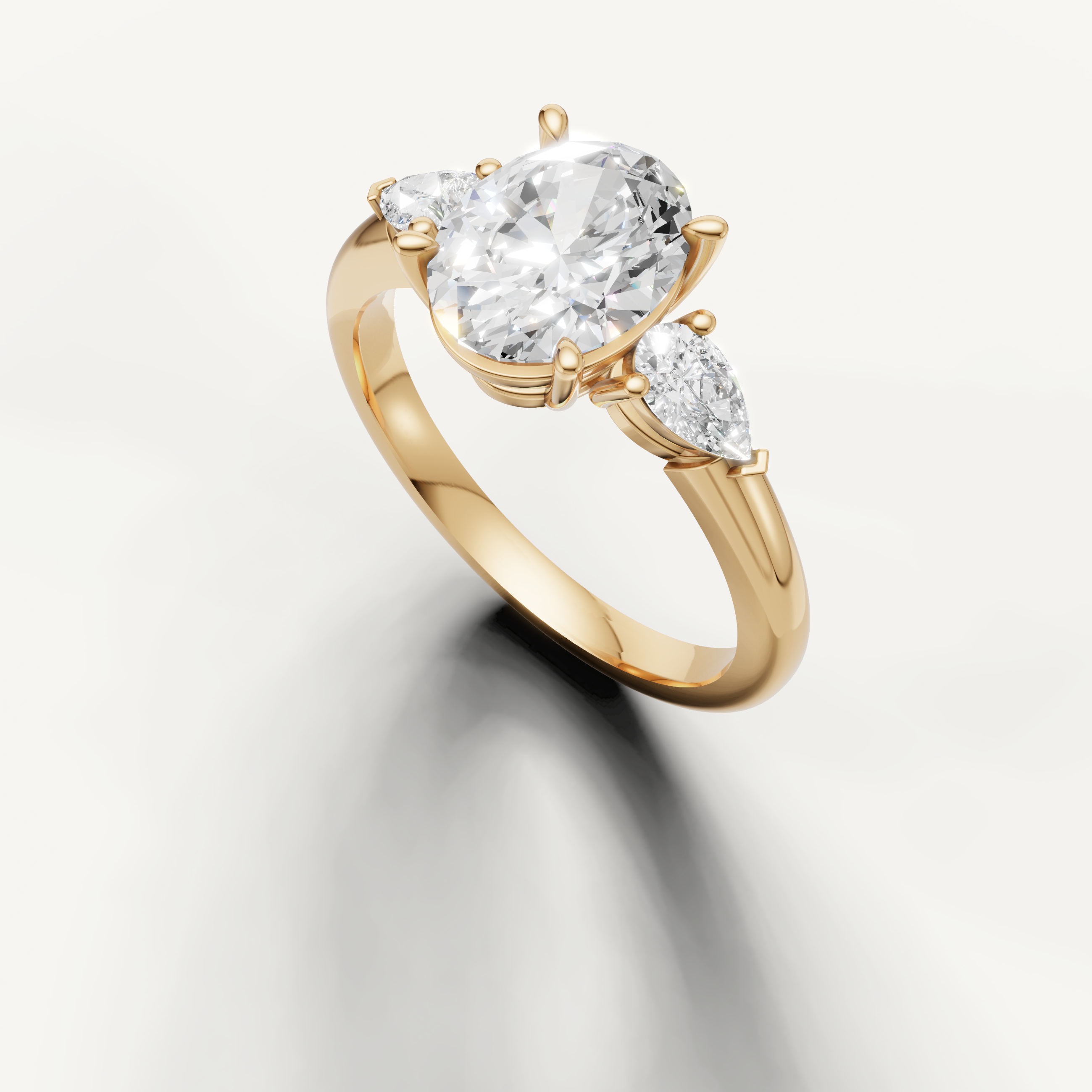 elegant oval shaped lab grown diamond ring in polished yellow gold