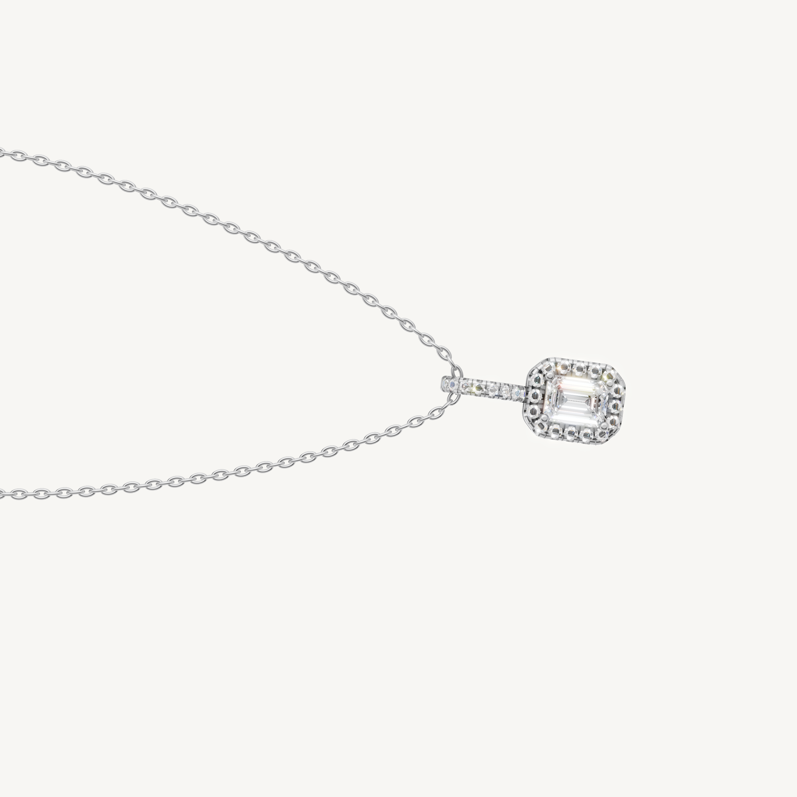 Cushion Halo Emerald Lab Diamond Pendant Necklace in White Gold