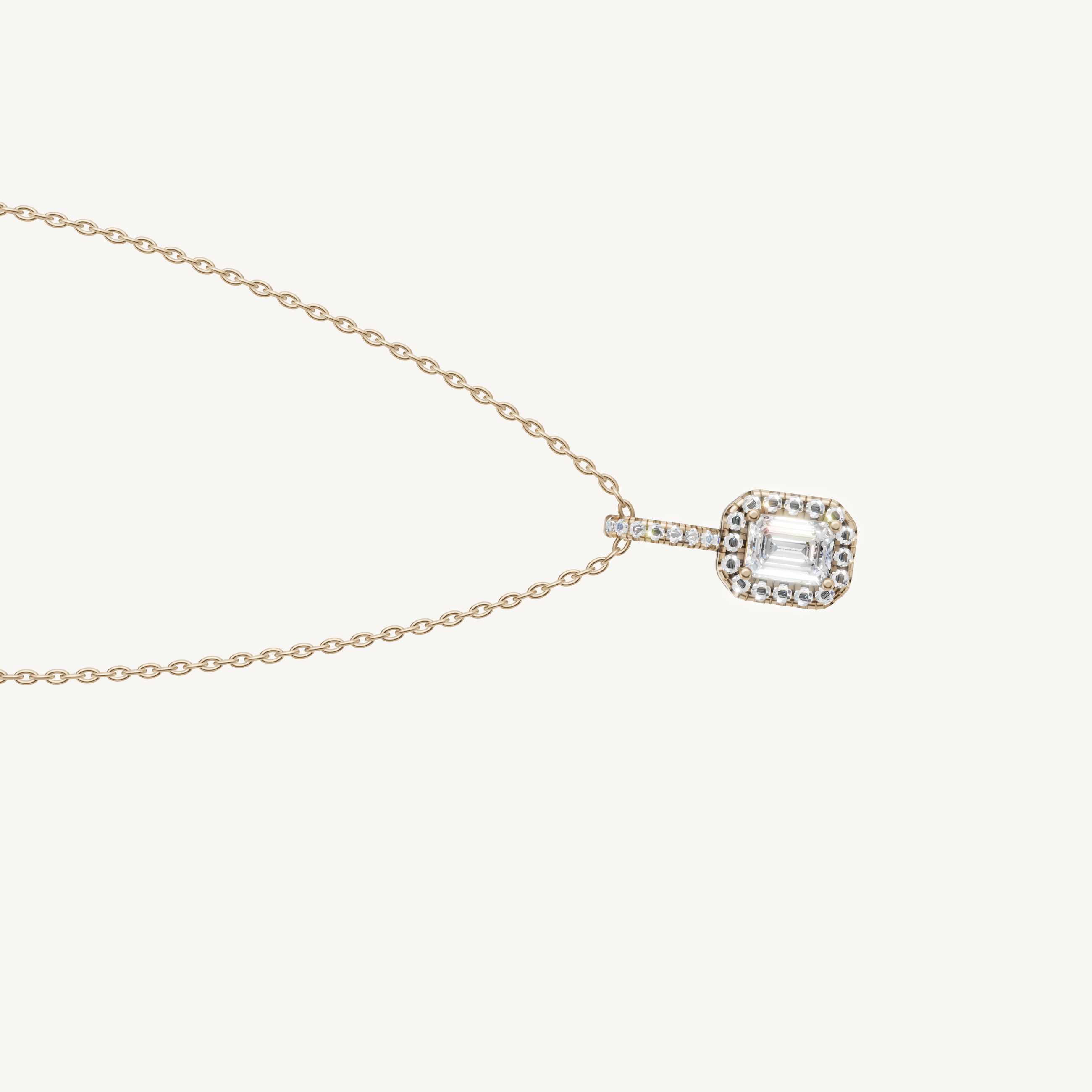 Elegant Emerald Shape Lab Diamond Halo Pendant Necklace by Raul Diamonds