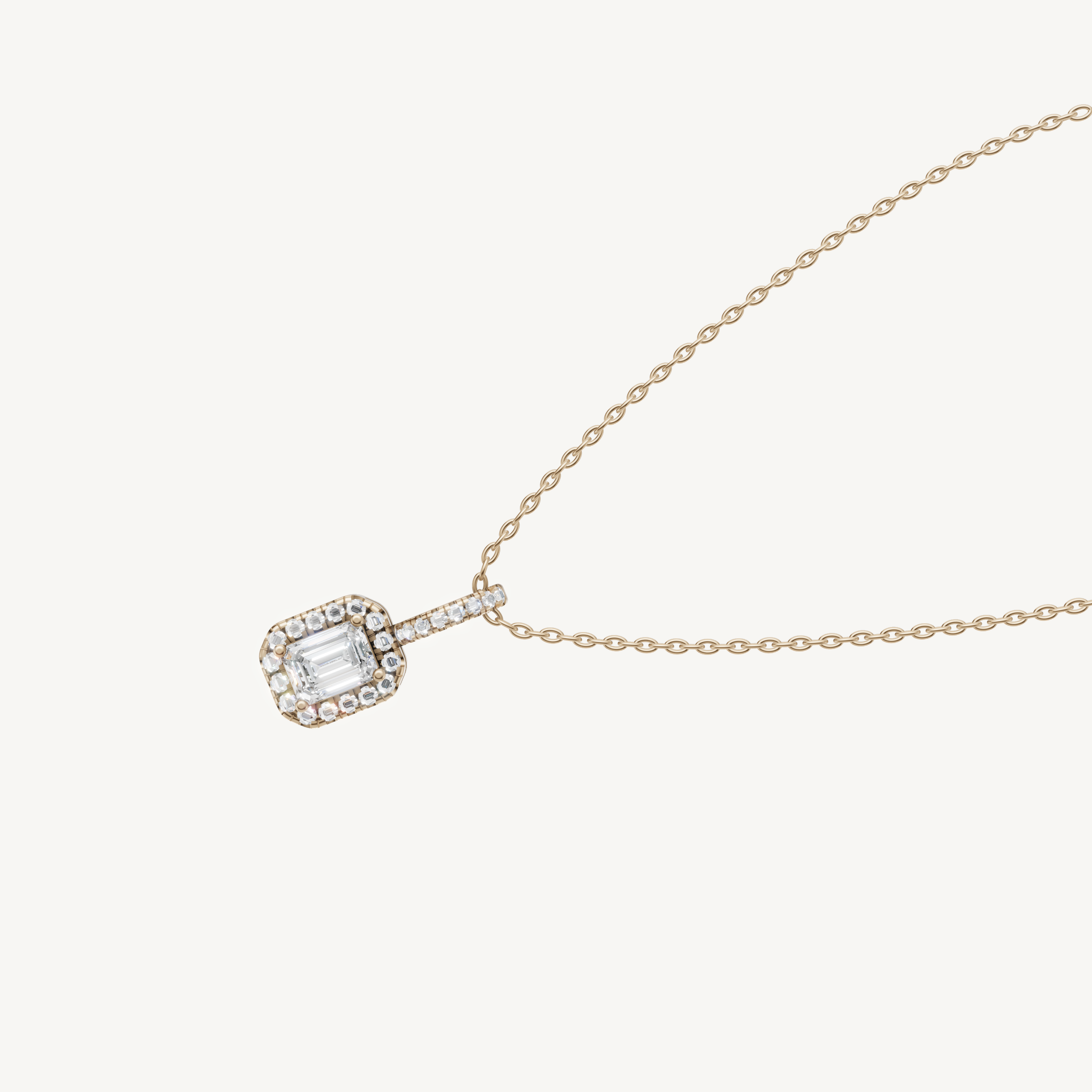 Cushion Halo Emerald Lab Diamond Pendant Necklace in Rose Gold