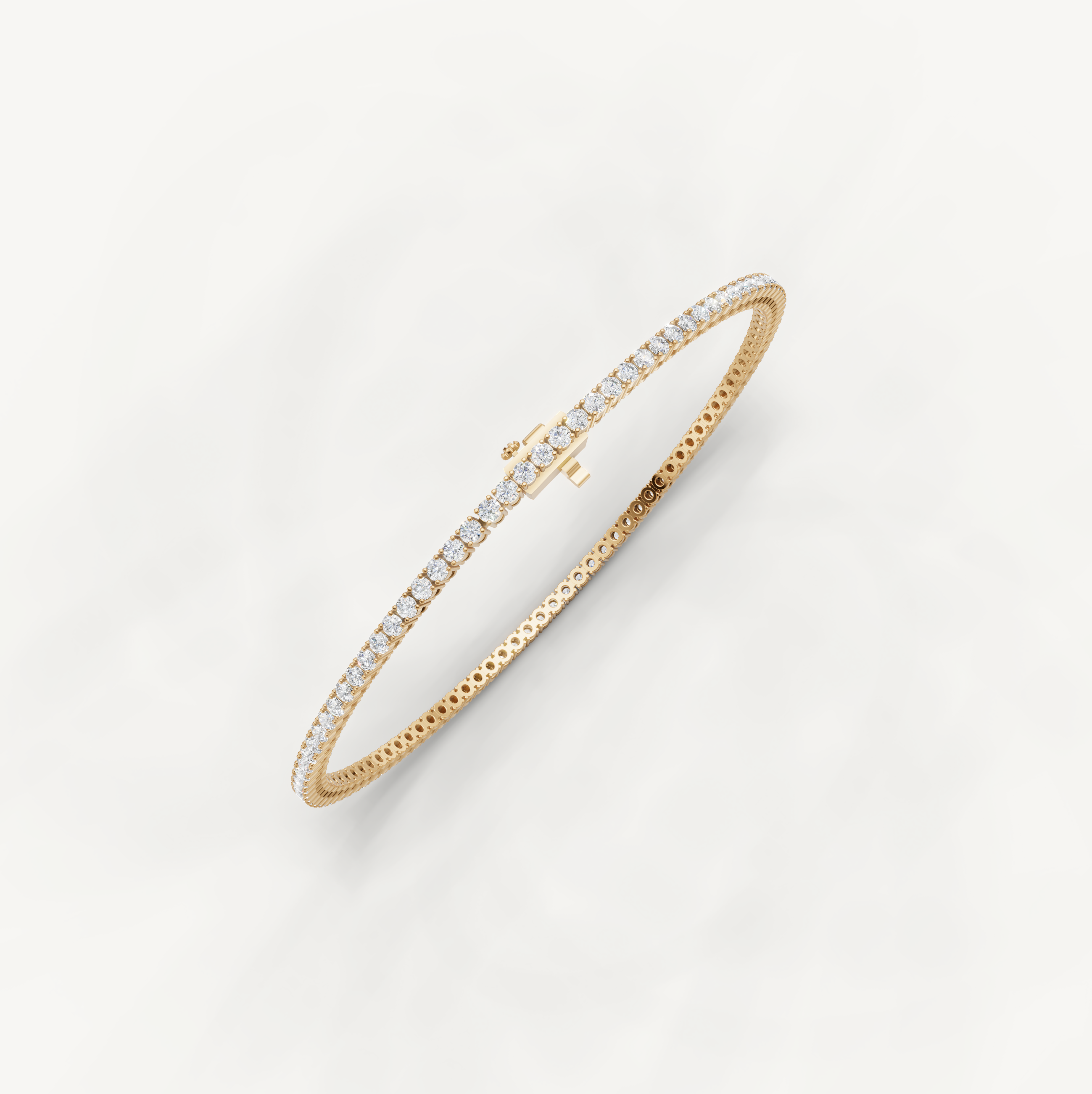 Elegant 2 carat diamond tennis bracelet in polished yellow gold by Raul Diamonds