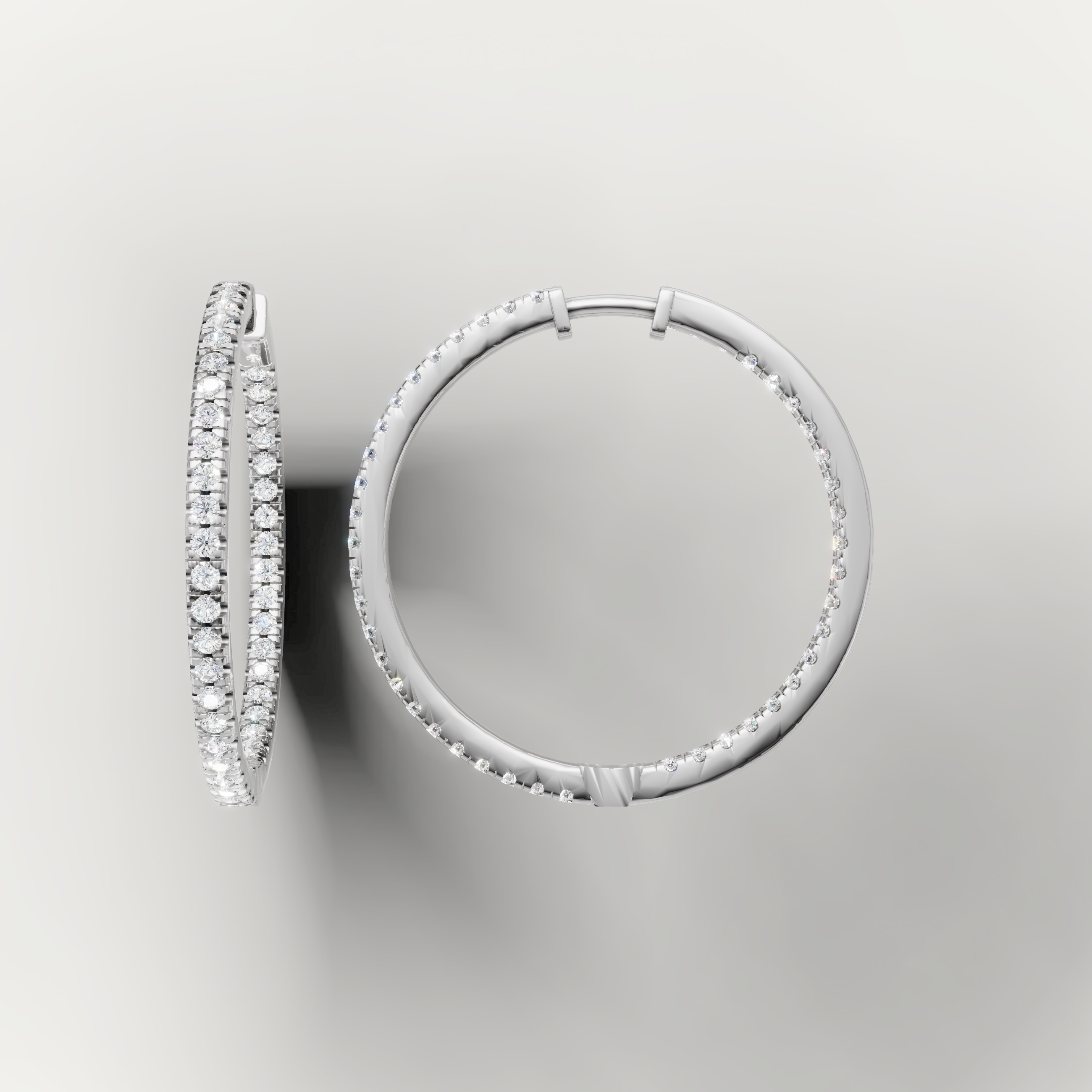 White gold slim diamond hoop earrings by Raul Diamonds featuring timeless luxury craftsmanship