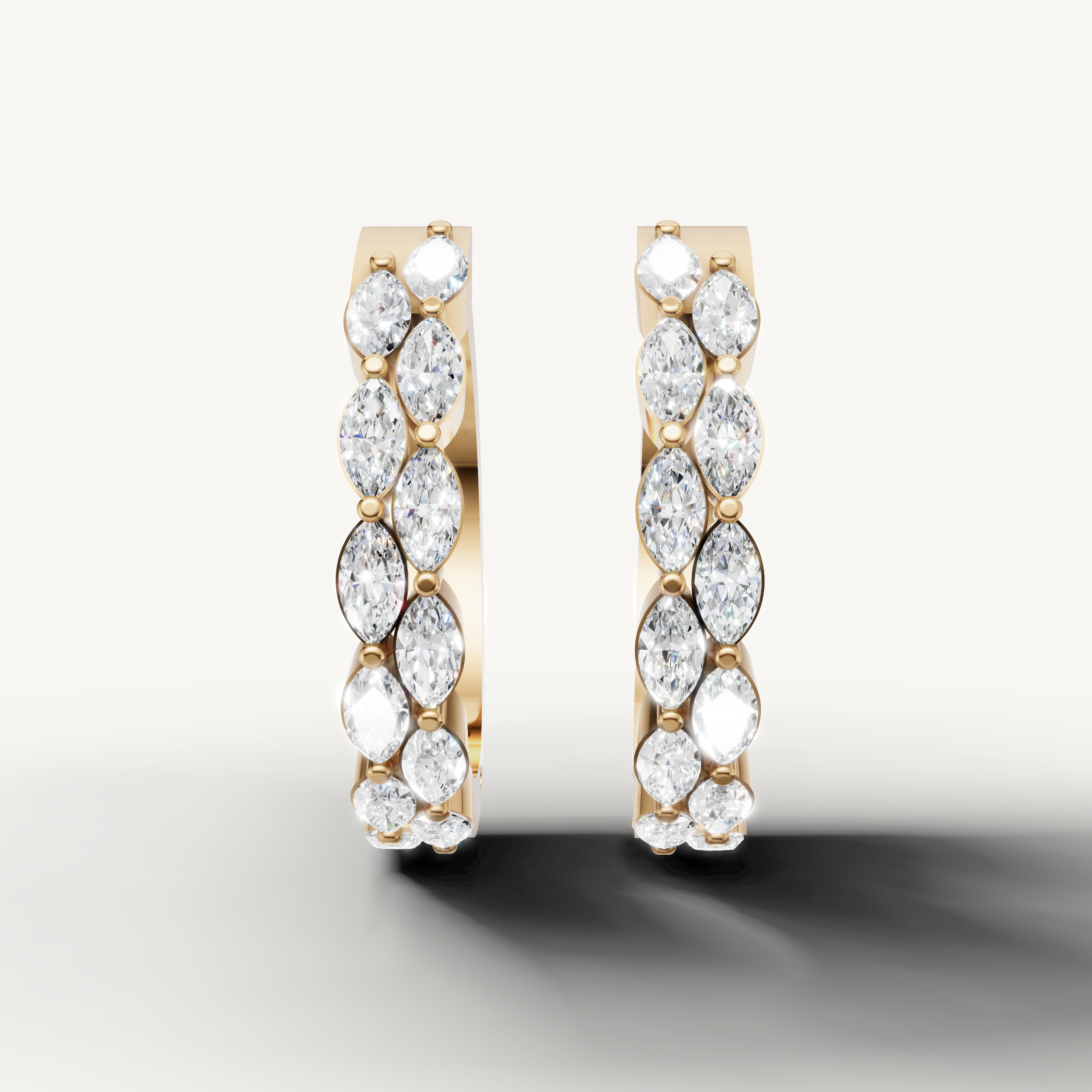 Raul Diamonds yellow gold marquise diamond hoop earrings with luxurious brilliant sparkle