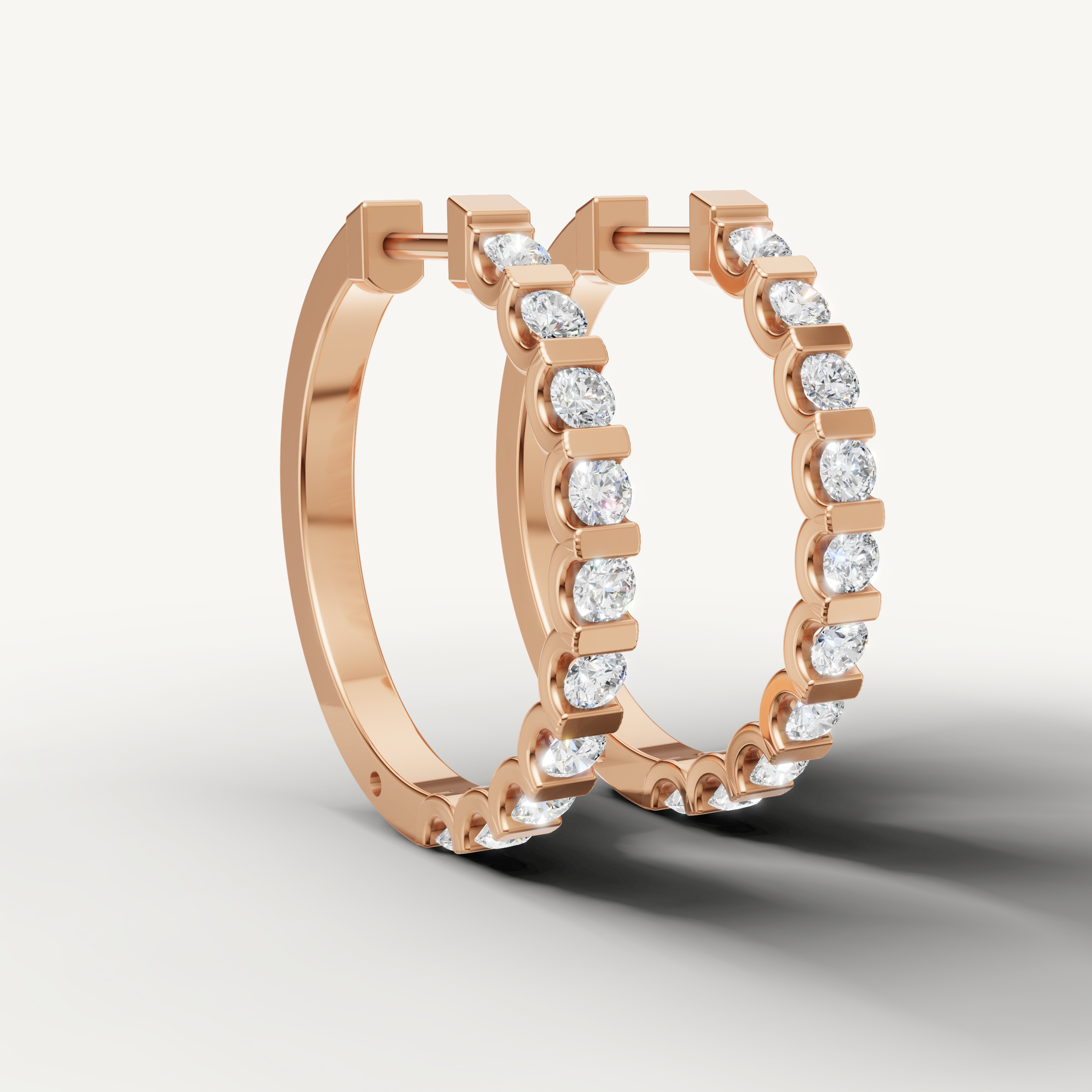 Luxury rose gold round diamond hoop earrings for women with contemporary brilliance by Raul Diamonds