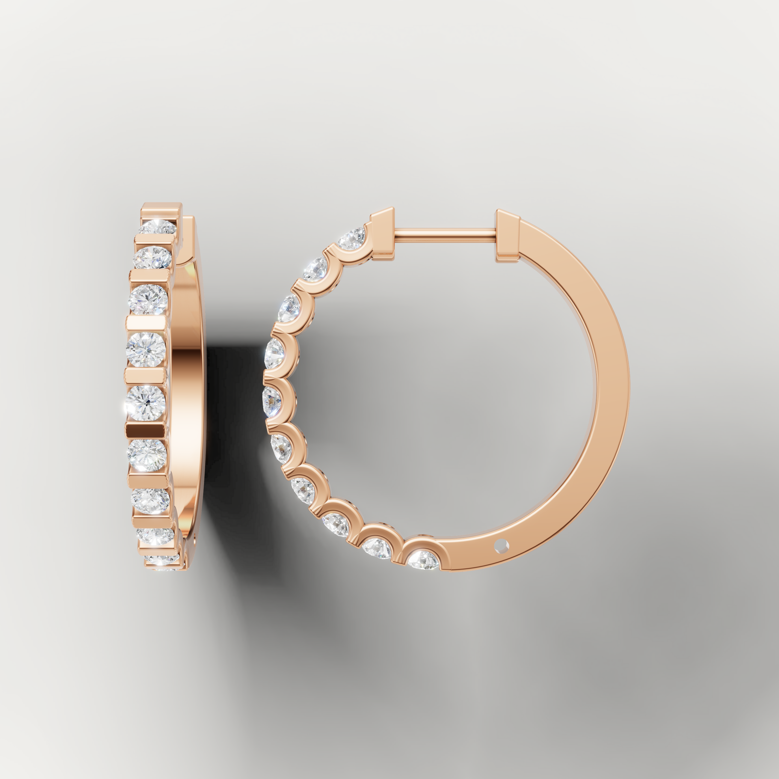 Raul Diamonds rose gold diamond hoop earrings with sparkling bezel set round diamonds