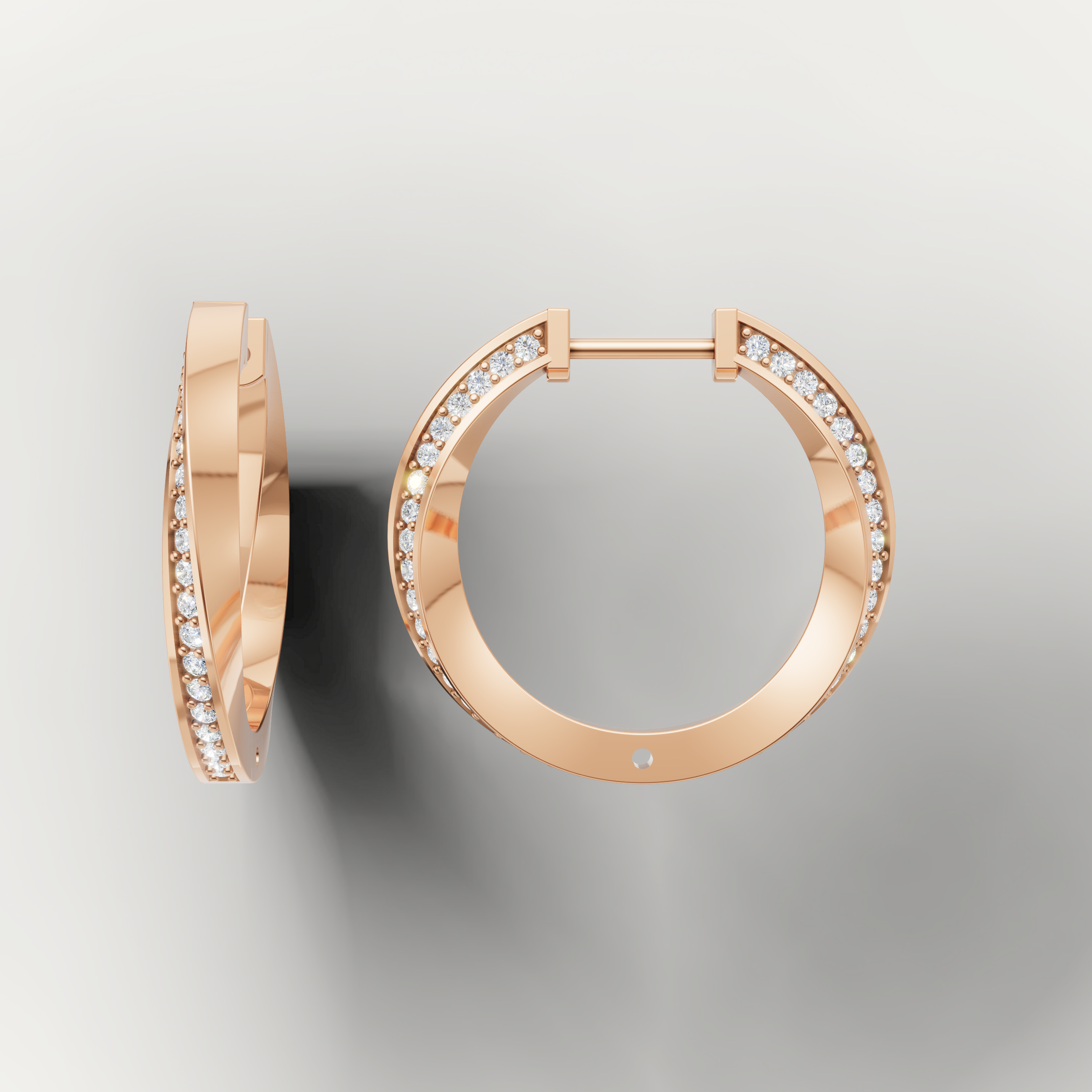 Rose gold modern diamond hoop earrings by Raul Diamonds featuring timeless elegance