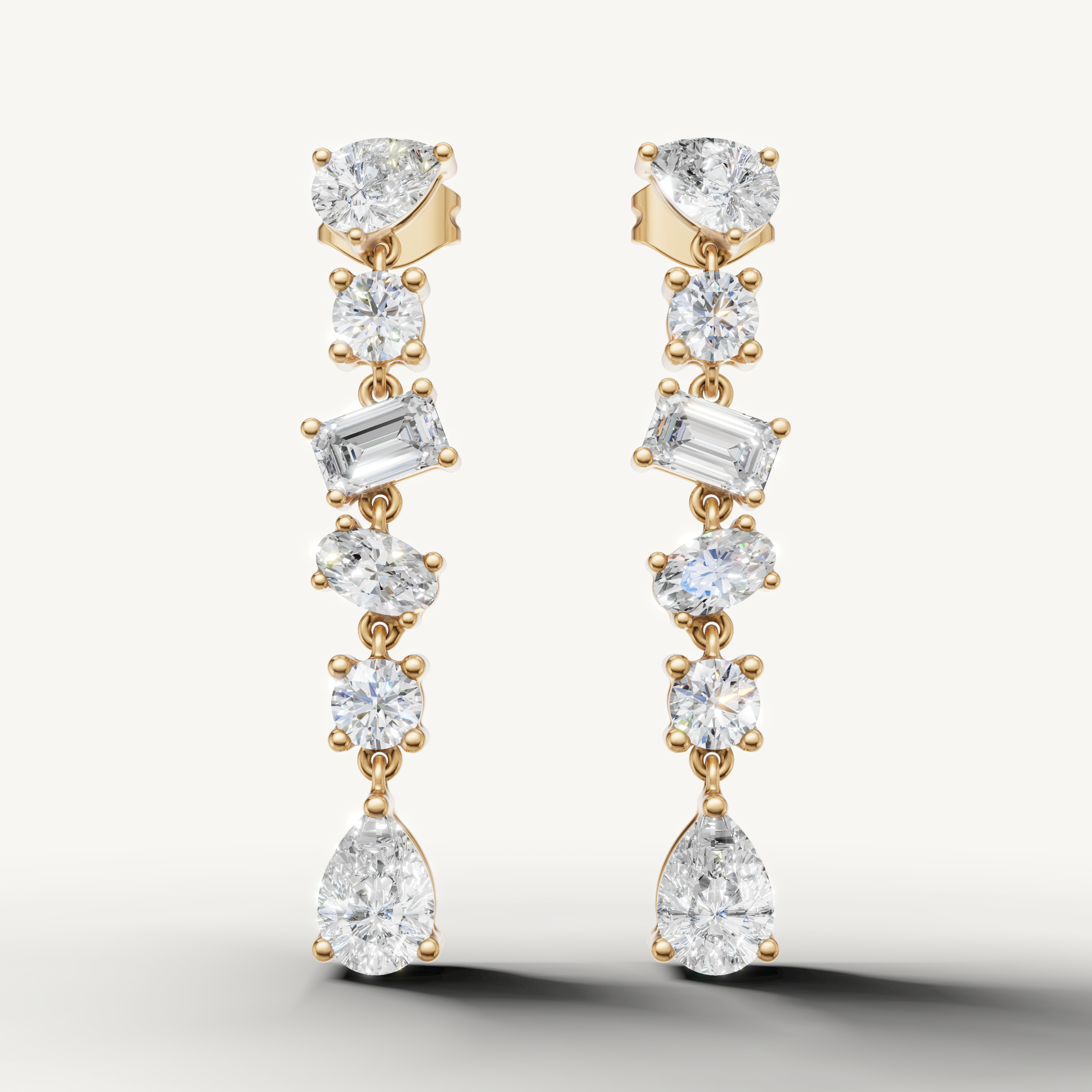 Raul Diamonds yellow gold multi shape diamond drop earrings with luxury brilliance