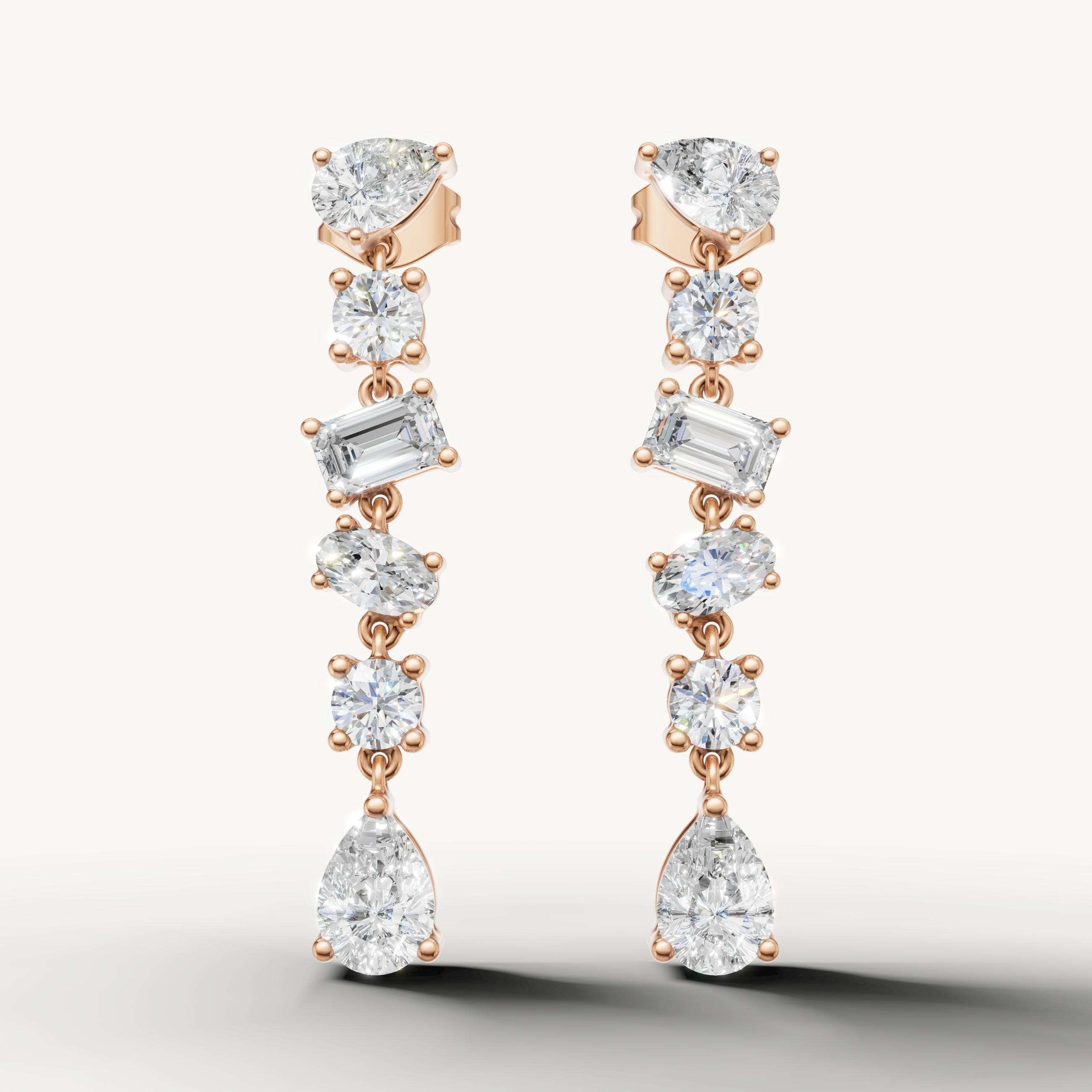 Raul Diamonds rose gold multi shape diamond drop earrings with brilliant elegance