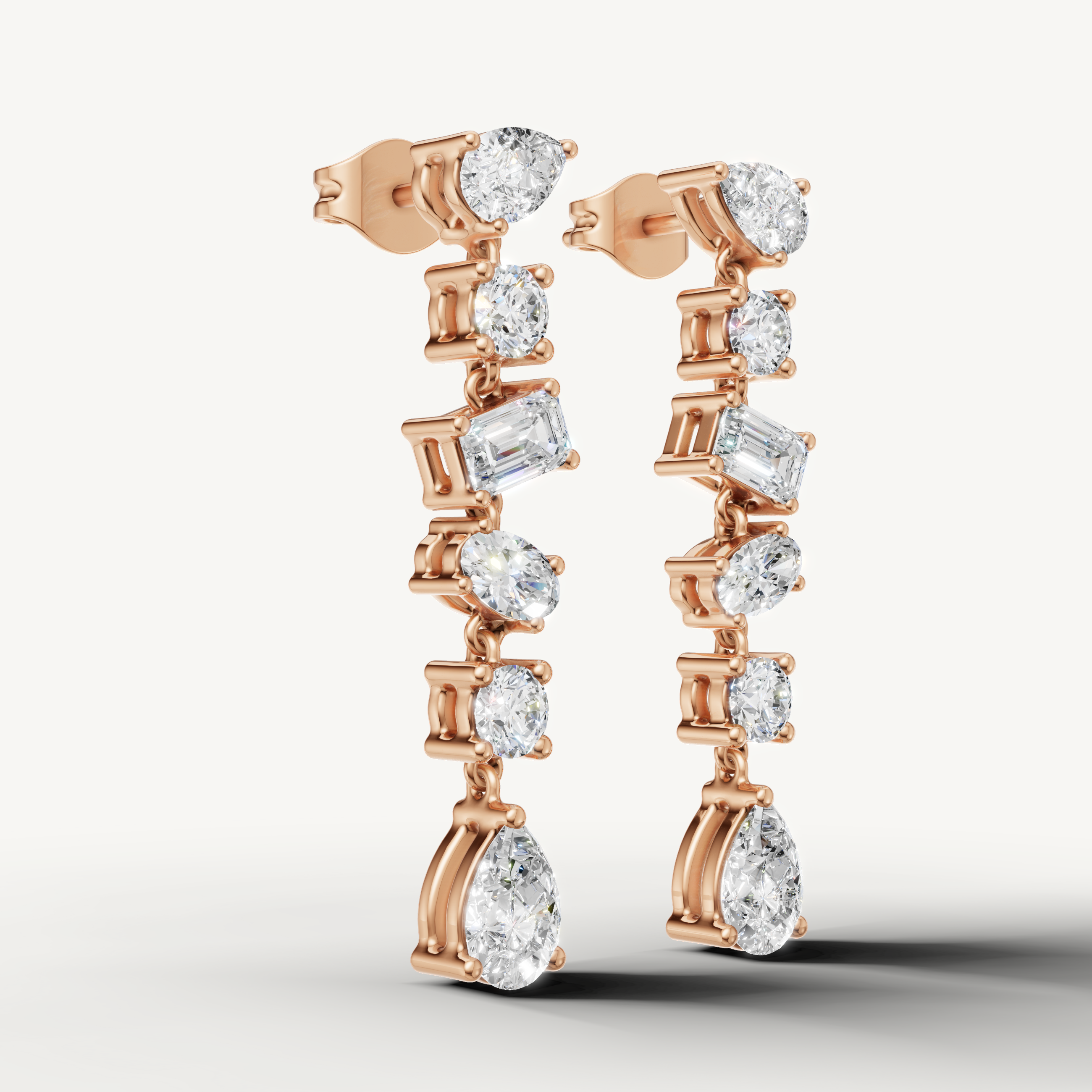 Luxury rose gold mixed shape diamond earrings with contemporary fine jewelry styling