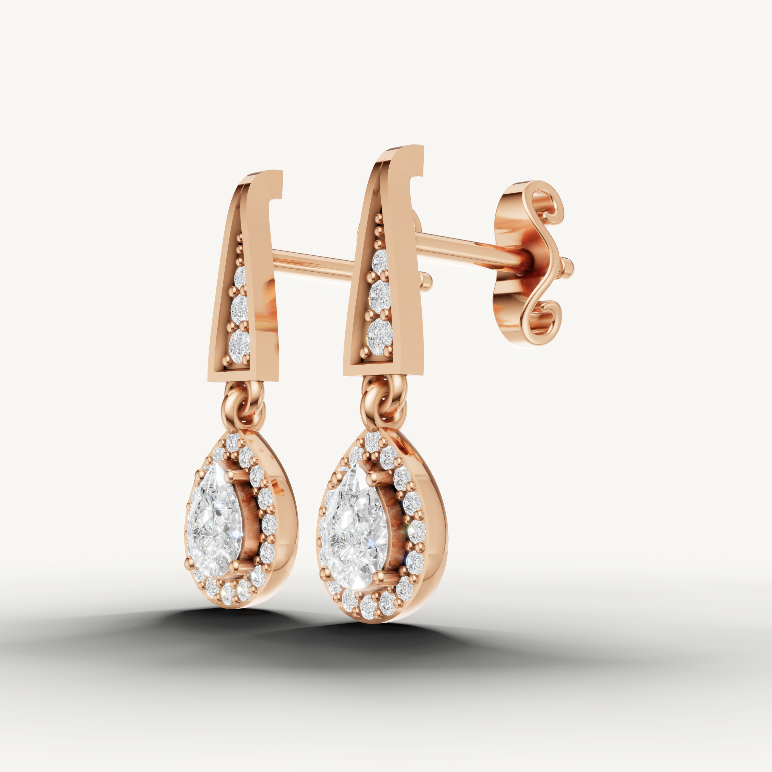 Raul Diamonds rose gold elegant pear halo diamond earrings with refined detailing