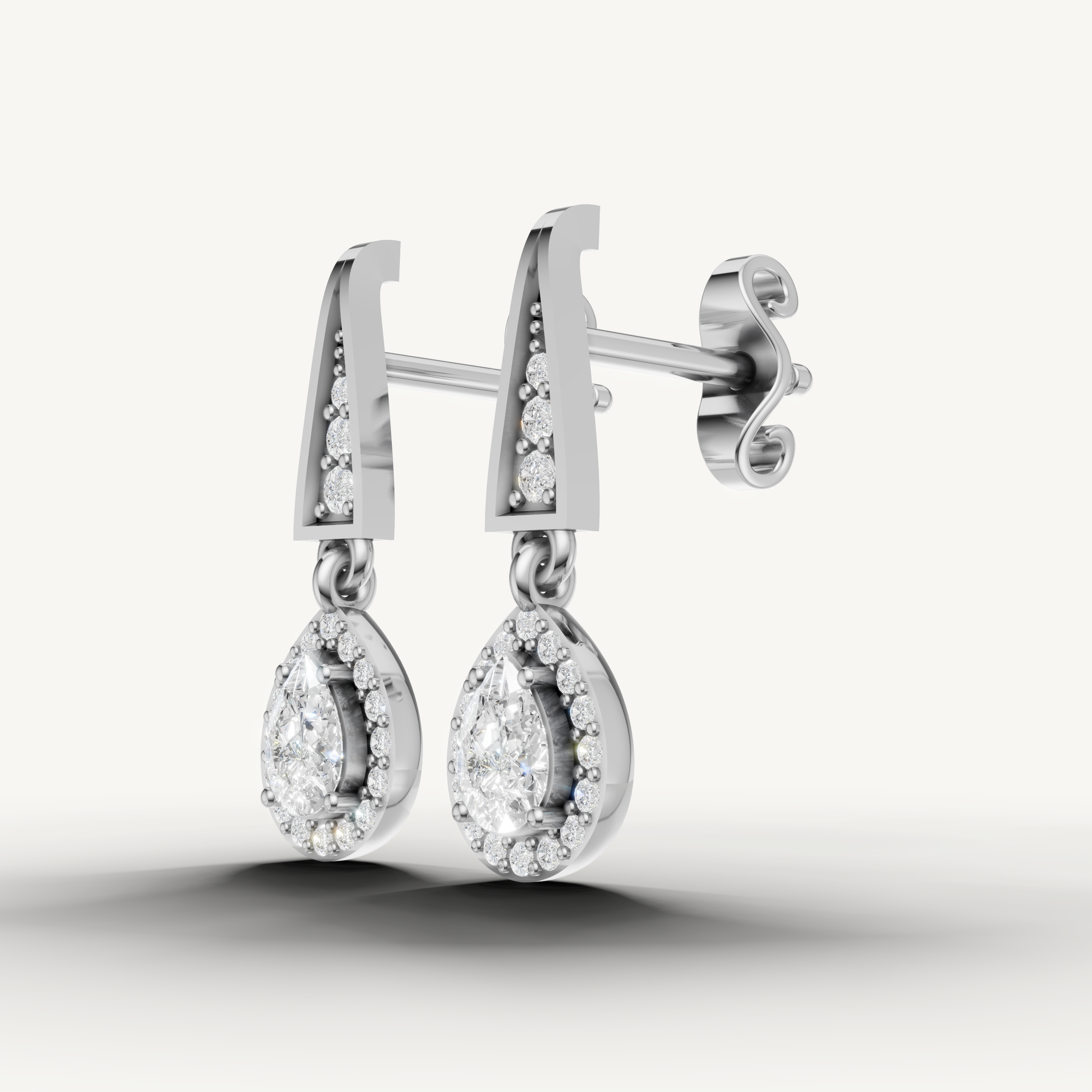 Raul Diamonds white gold vintage inspired pear diamond drop earrings for women