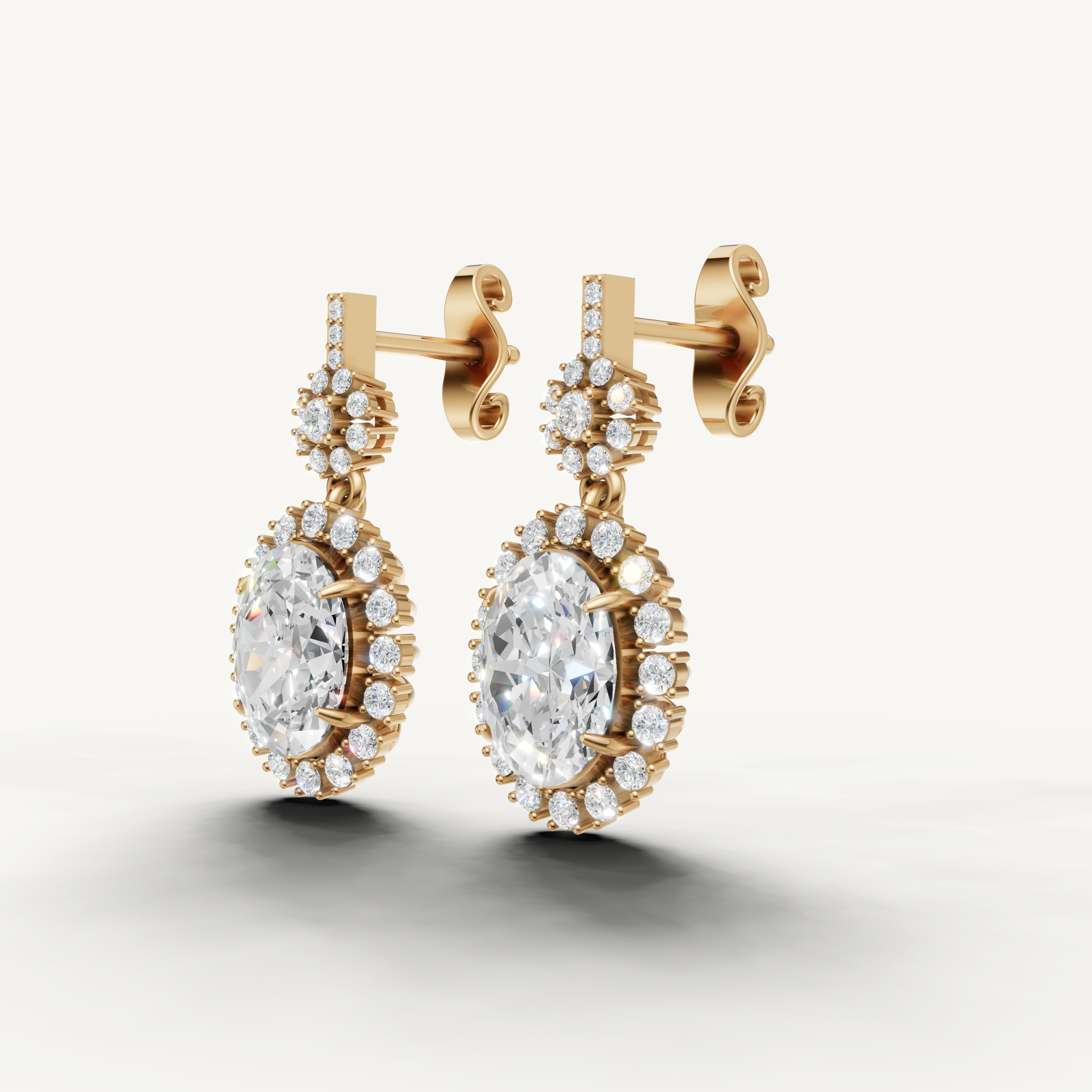 Raul Diamonds yellow gold oval diamond earrings with elegant halo fine jewelry design