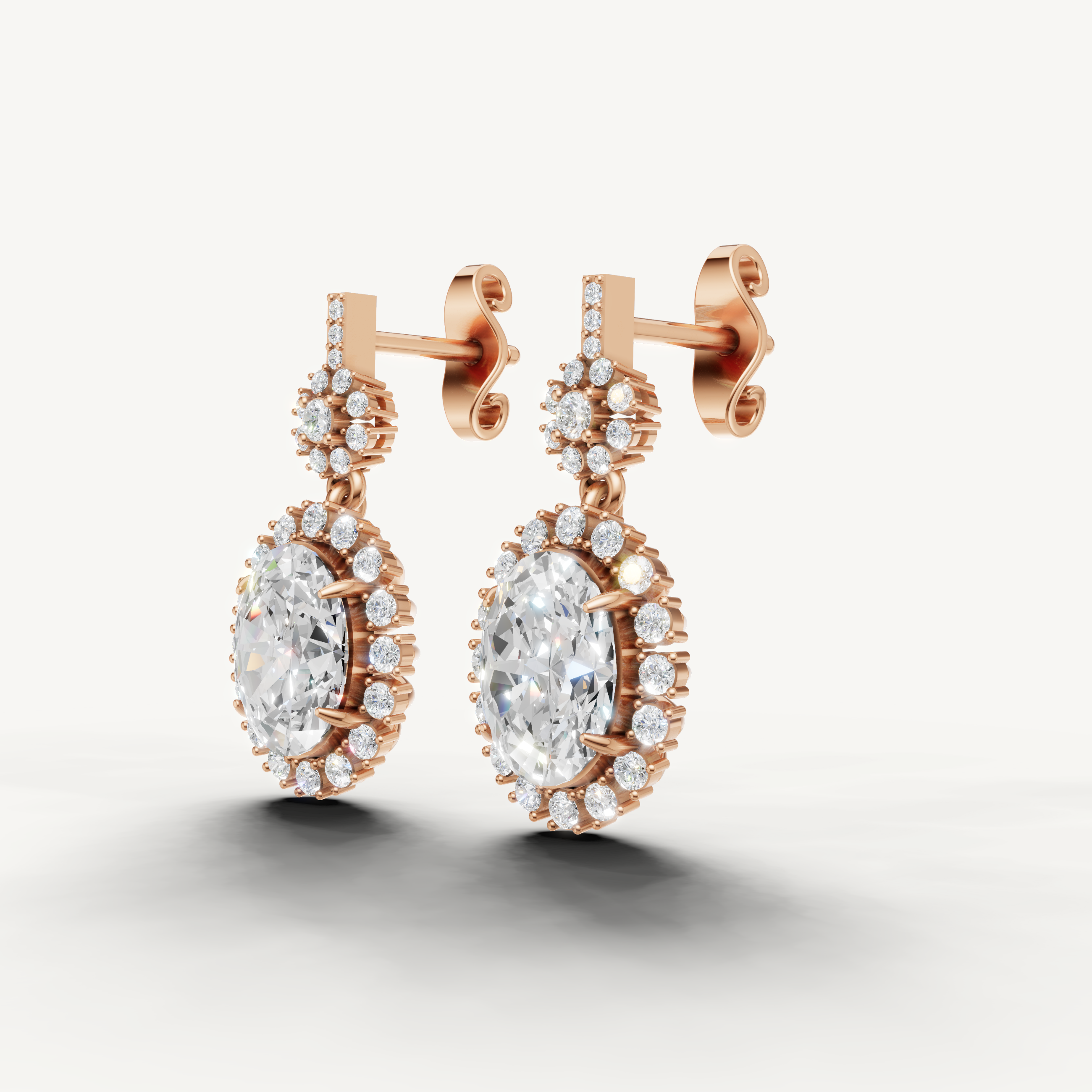 Luxury rose gold statement diamond earrings with floral halo craftsmanship by Raul Diamonds