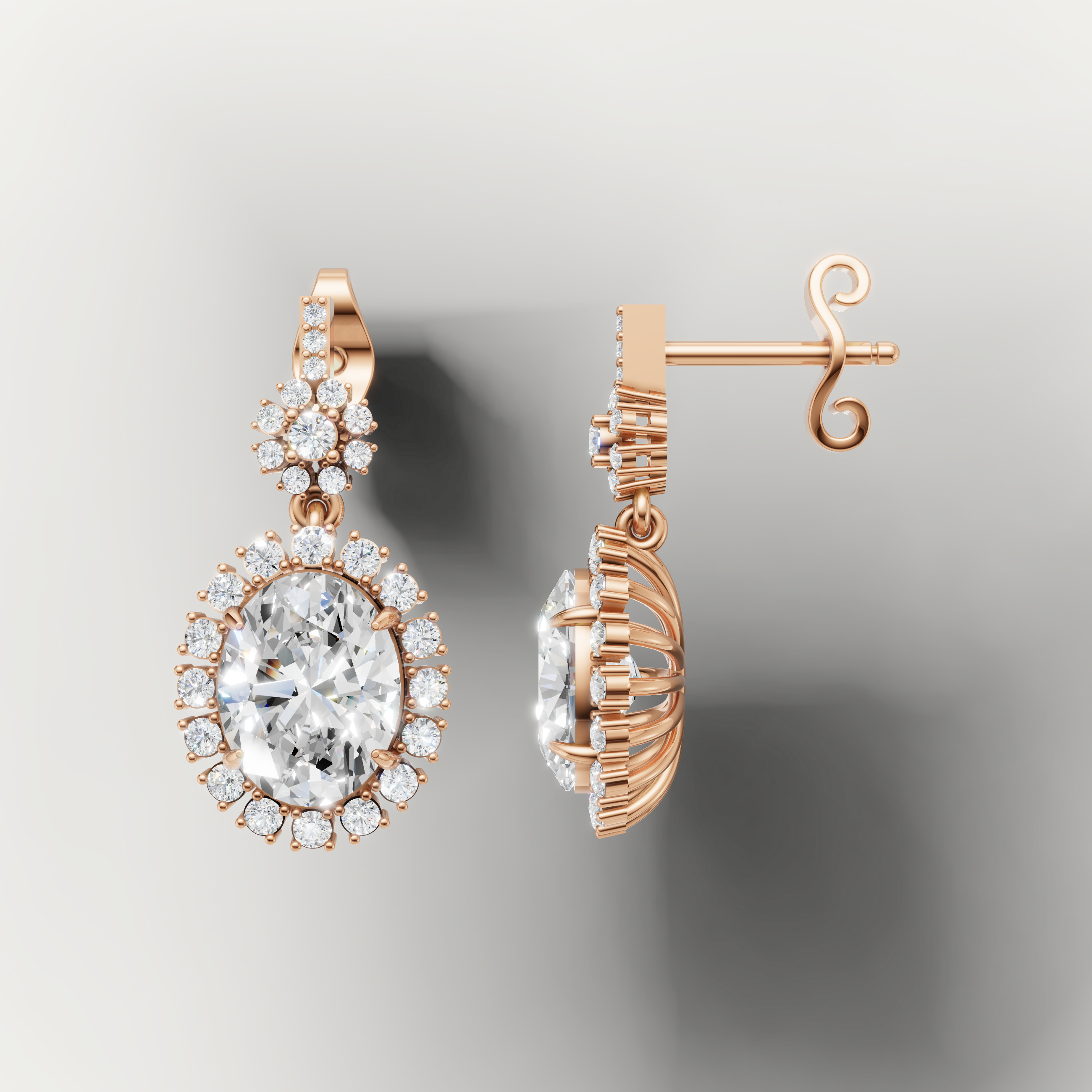 Raul Diamonds rose gold elegant oval halo diamond drop earrings for women