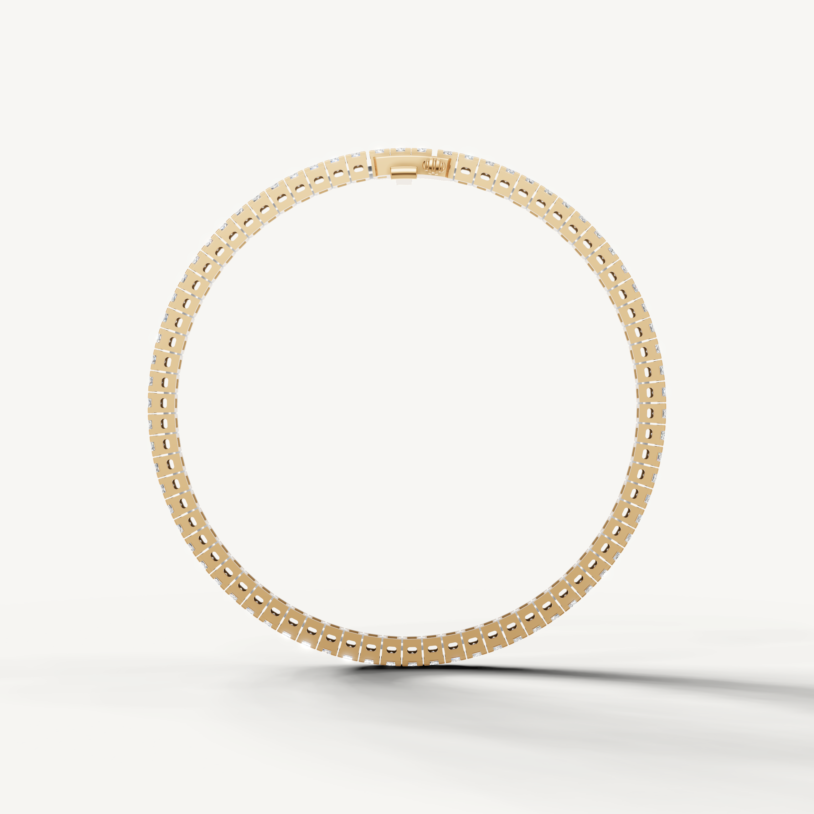 Contemporary yellow gold tennis bracelet with sparkling princess diamonds by Raul Diamonds
