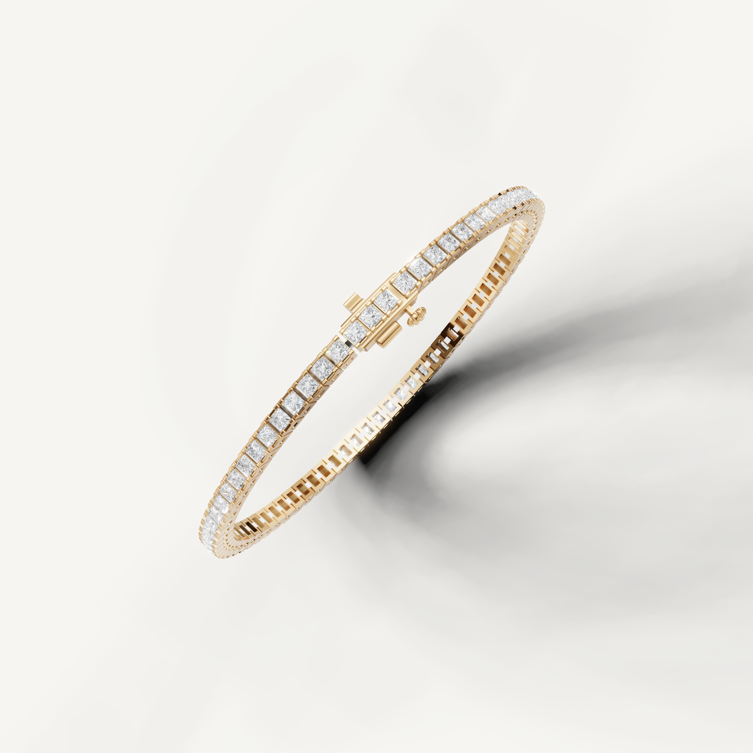 Luxury yellow gold bracelet featuring princess cut diamonds in modern setting