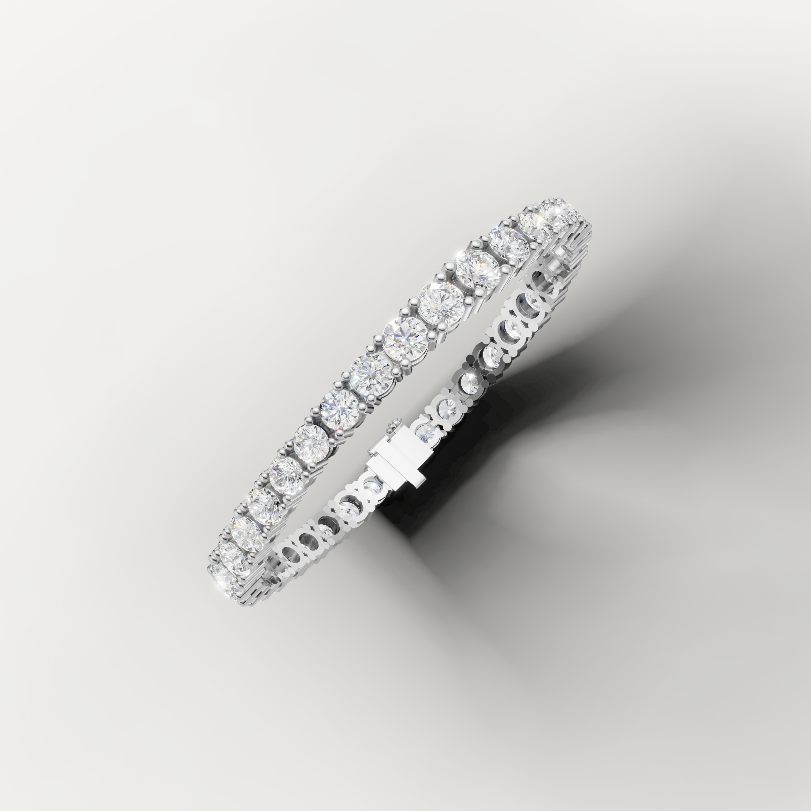 White gold modern line bracelet by Raul Diamonds with prong set diamond row