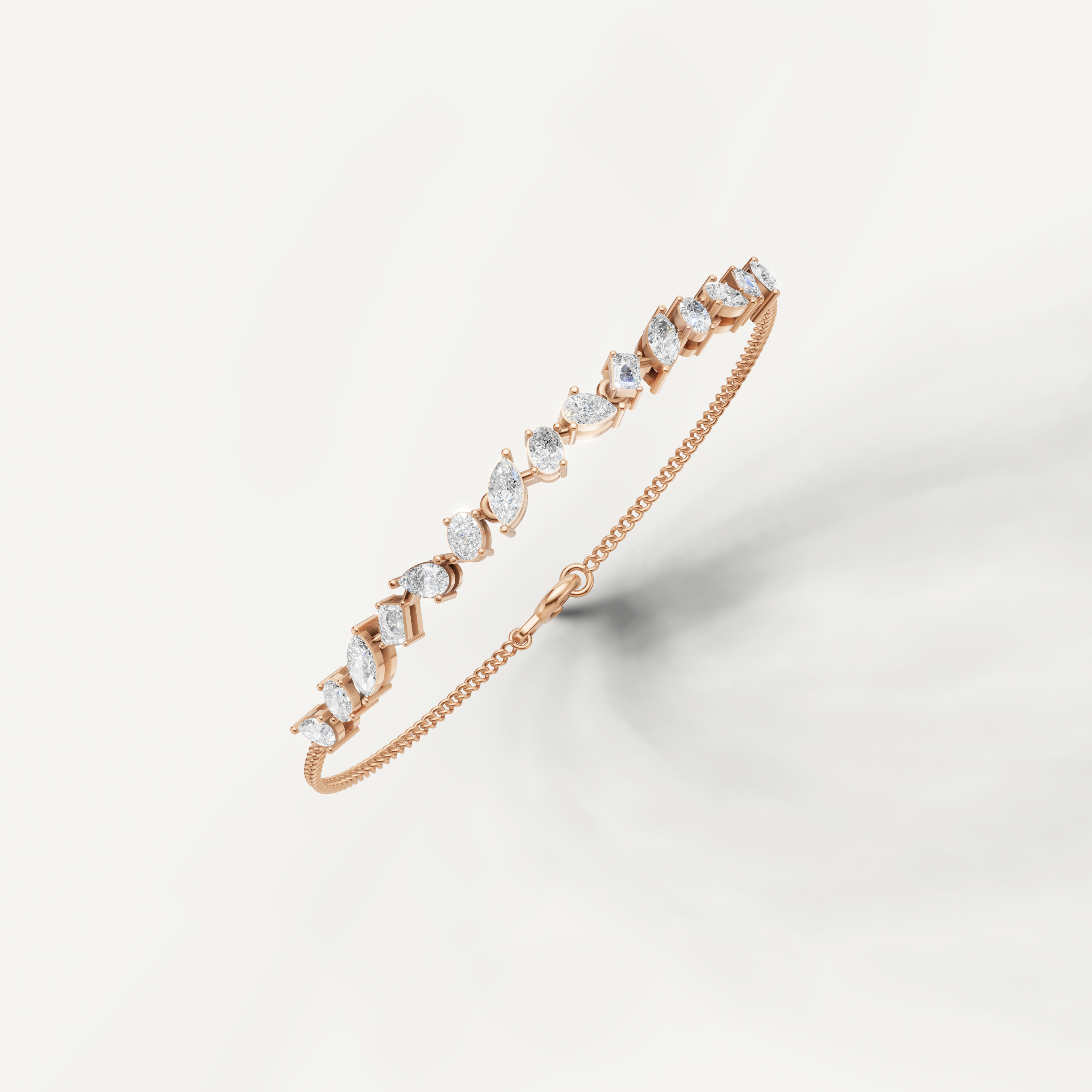 Elegant rose gold bridal bracelet featuring marquise cut diamonds Raul Diamonds