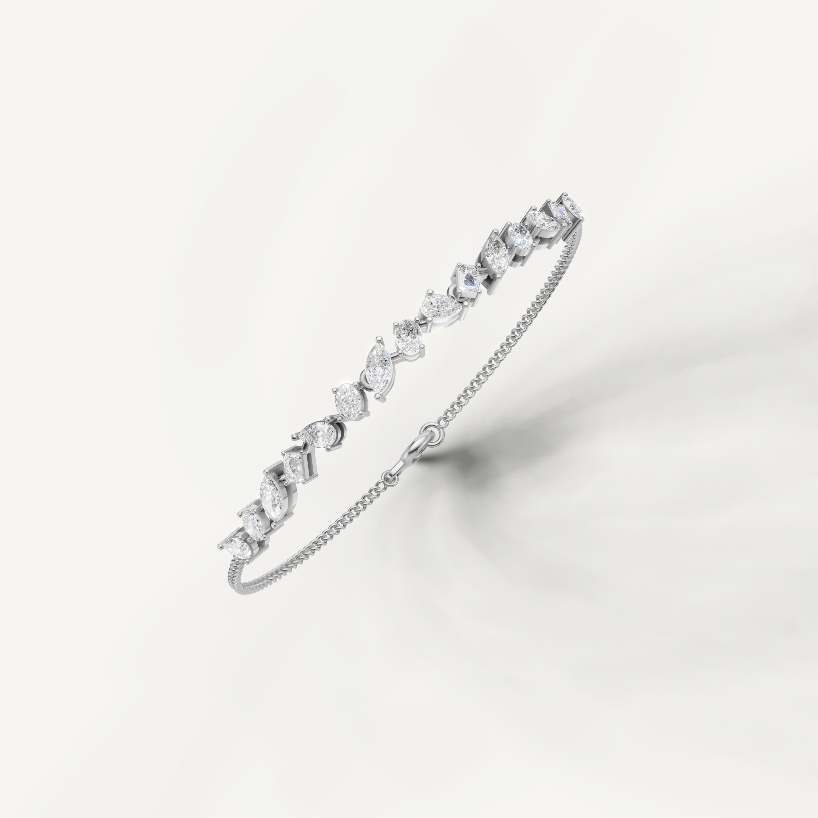 Luxury white gold bridal bracelet featuring sparkling marquise cut diamonds