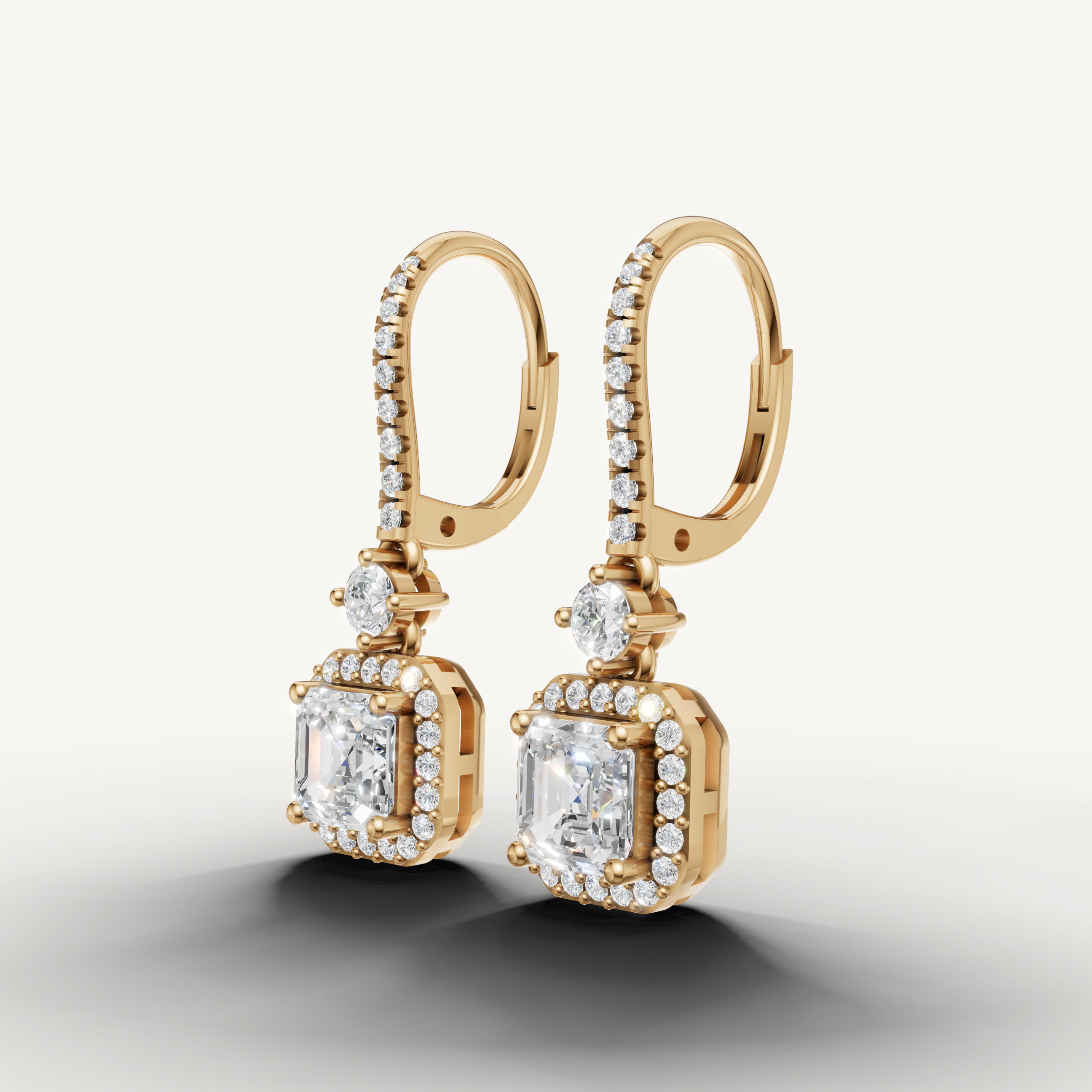 Raul Diamonds yellow gold geometric halo diamond drop earrings with timeless brilliance
