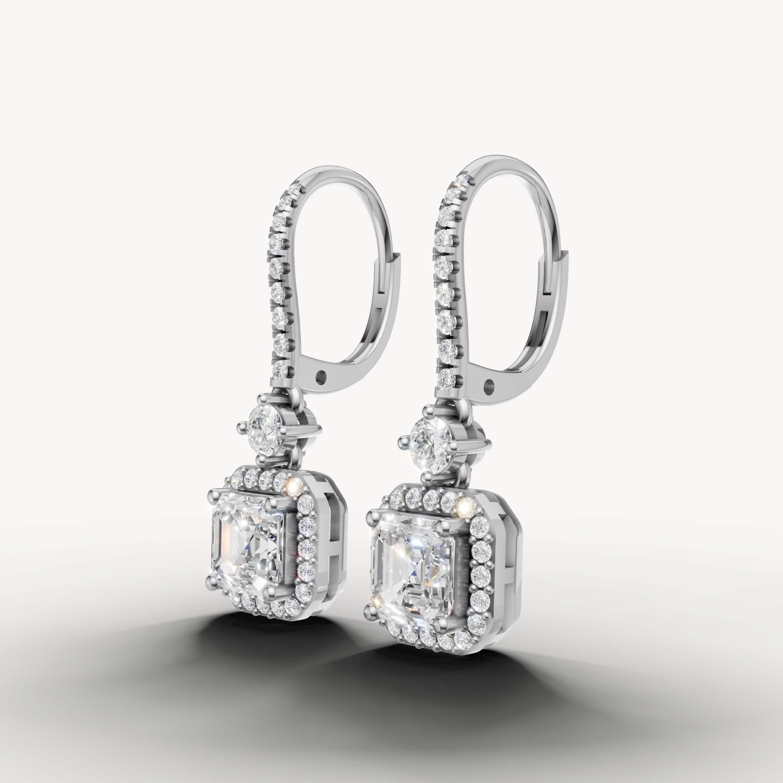 Raul Diamonds white gold geometric halo diamond drop earrings for luxury jewelry lovers