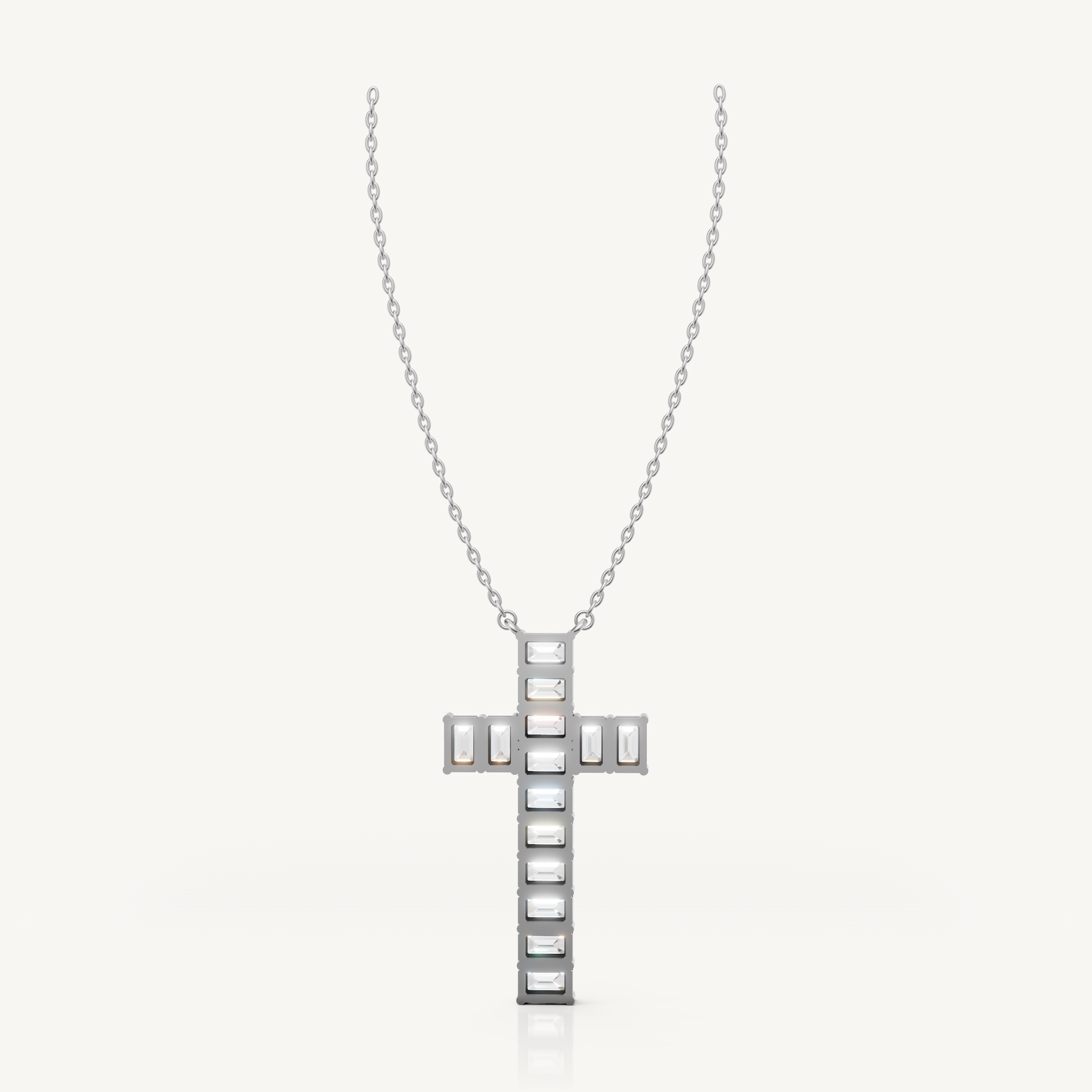 Luxury Emerald Lab Diamond Cross Necklace in White Gold