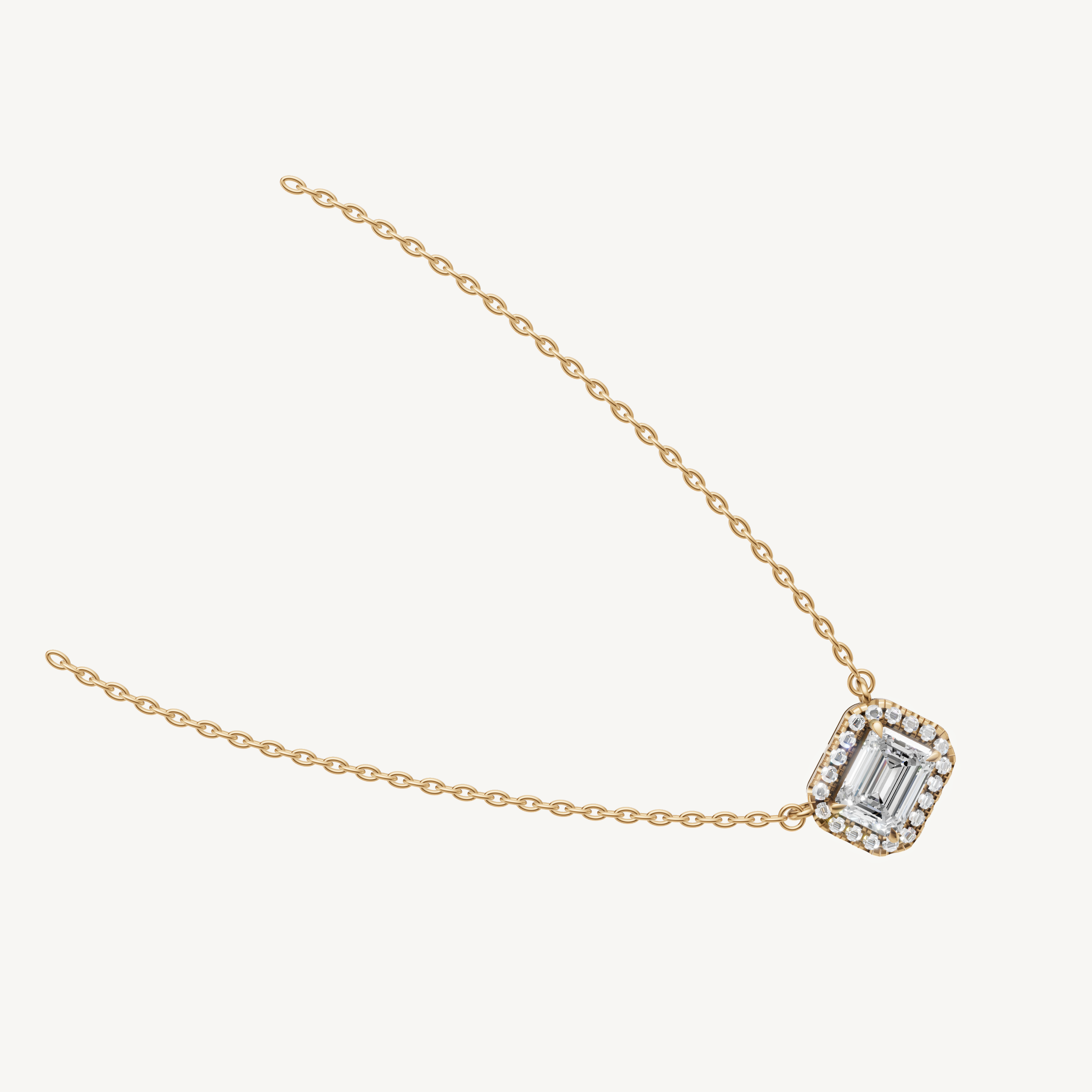 Modern East West Emerald Diamond Pendant Necklace in 14K Yellow Gold