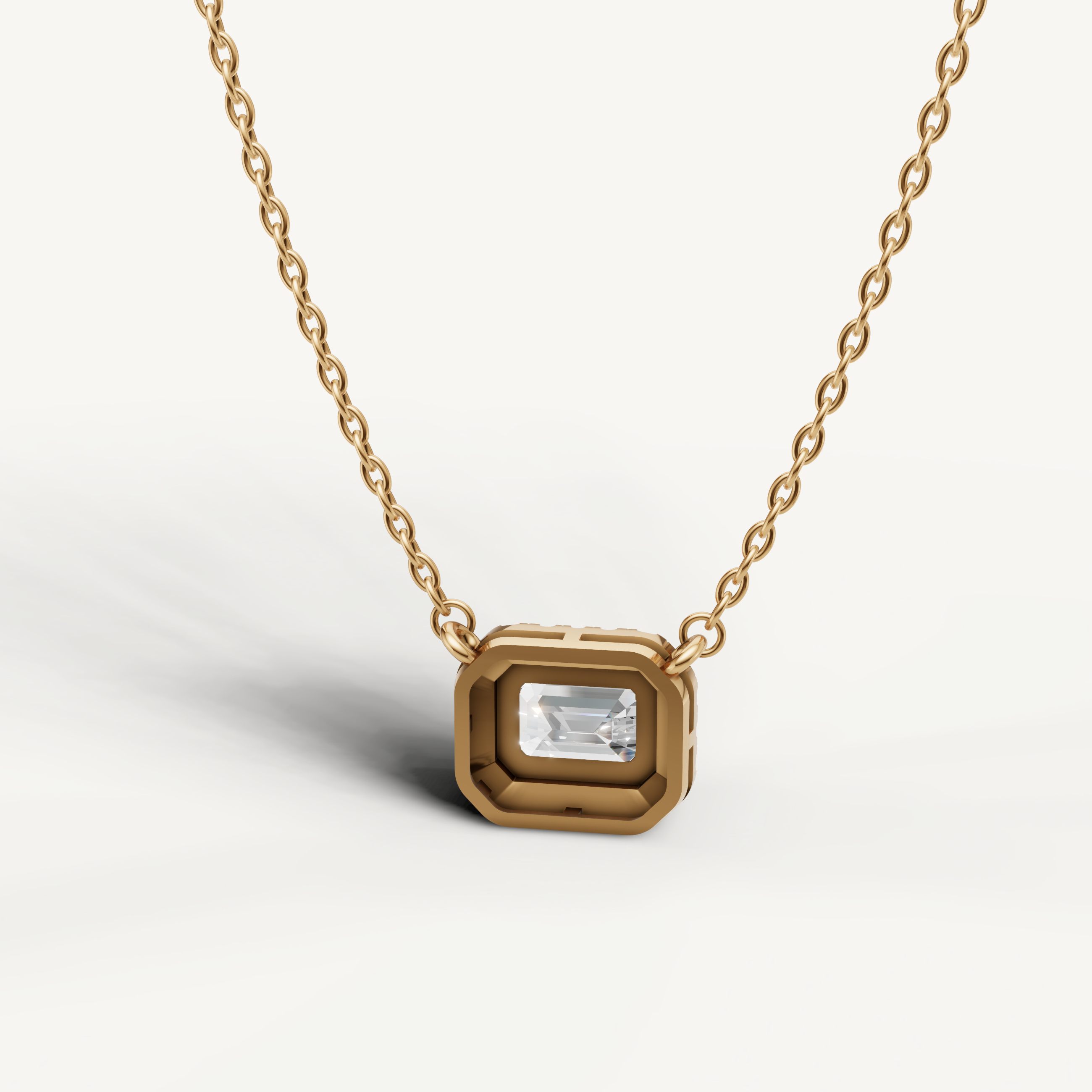 East West Emerald Lab Diamond Halo Pendant in Yellow Gold