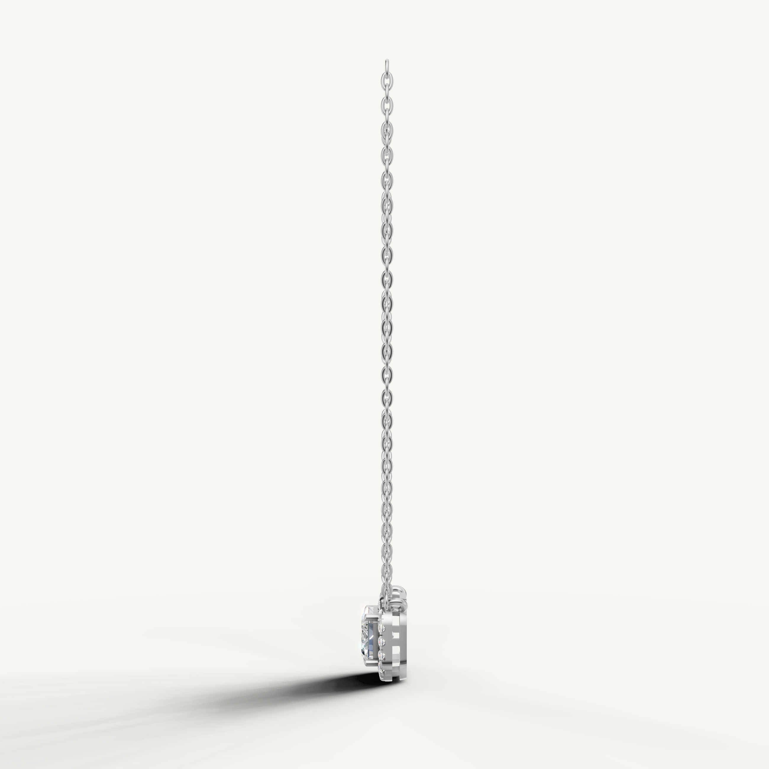 East West Emerald Lab Diamond Halo Pendant in White Gold