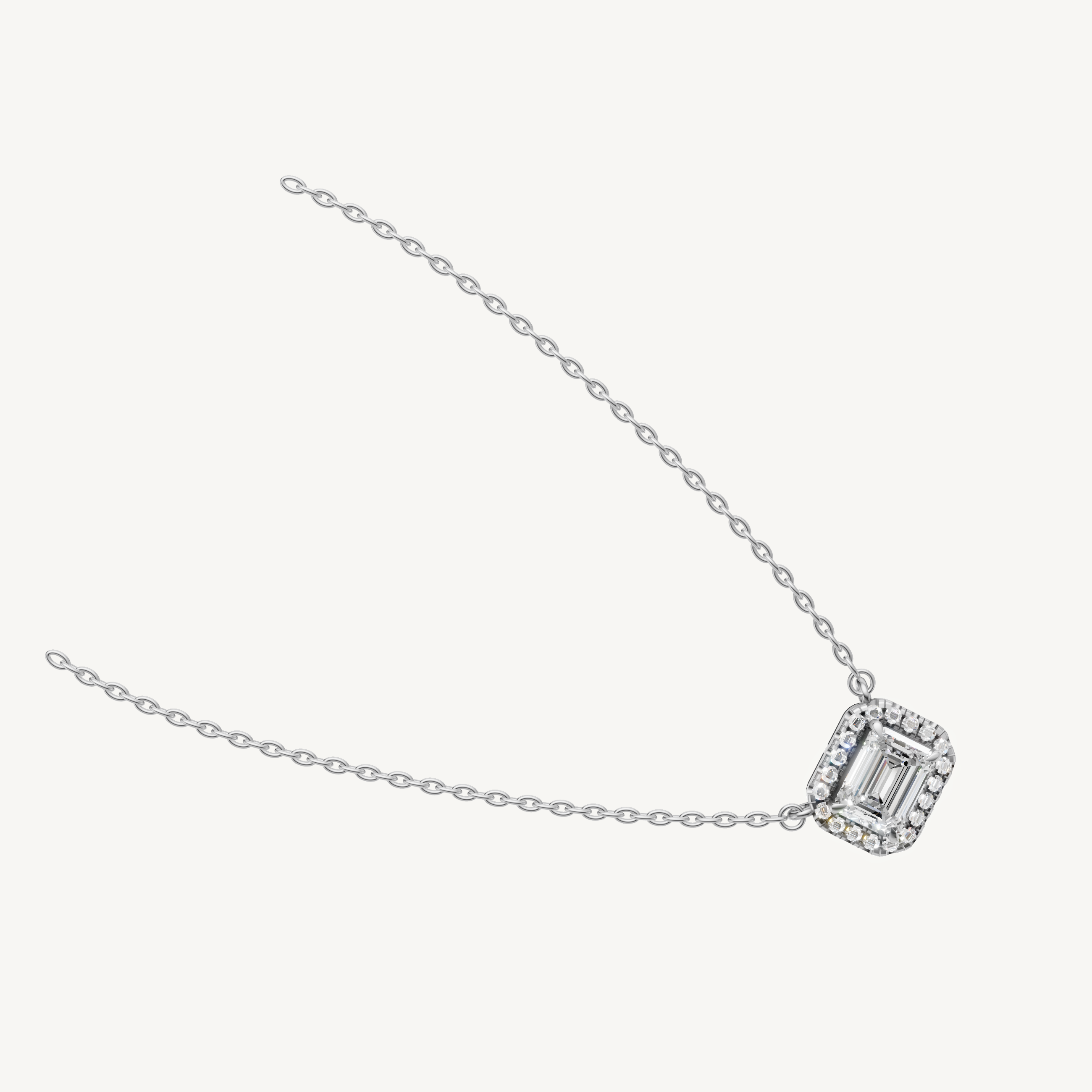 Modern East West Emerald Diamond Pendant Necklace in 14K White Gold