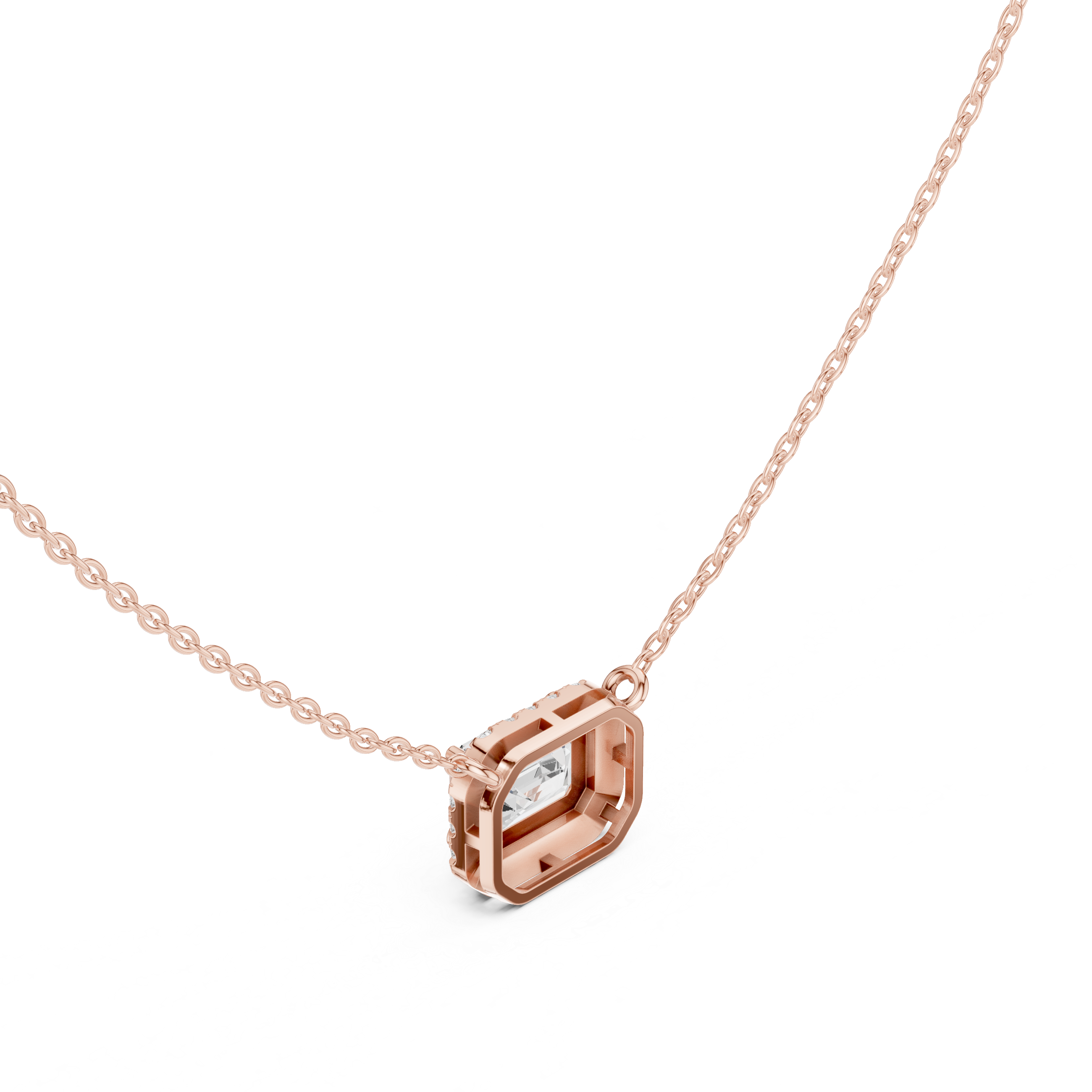 Emerald-Cut Lab Grown Diamond Halo Pendant Necklace in 14K Gold