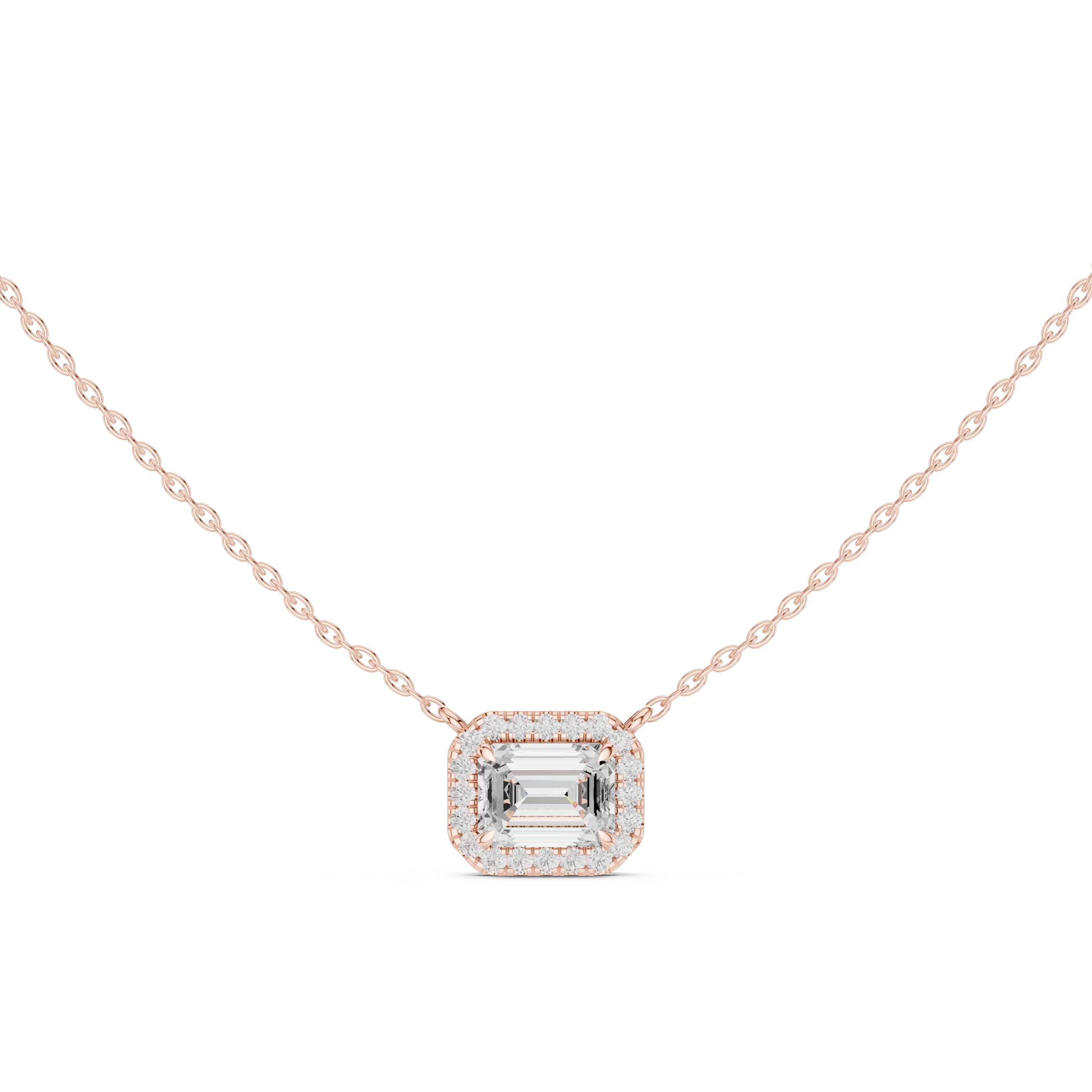 Emerald-Cut Lab Grown Diamond Halo Pendant Necklace in 14K Gold