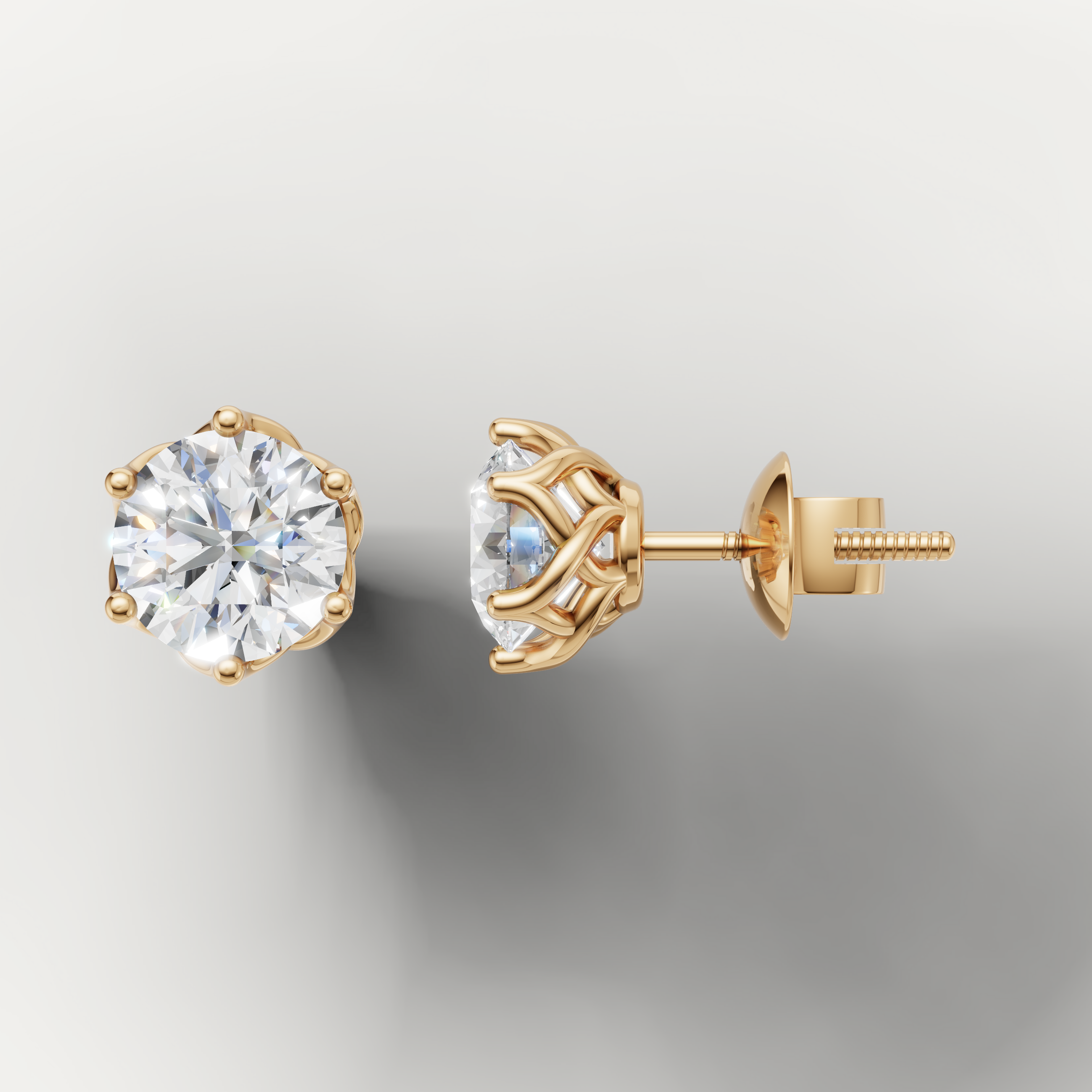 Yellow gold classic round diamond stud earrings by Raul Diamonds with brilliant sparkle