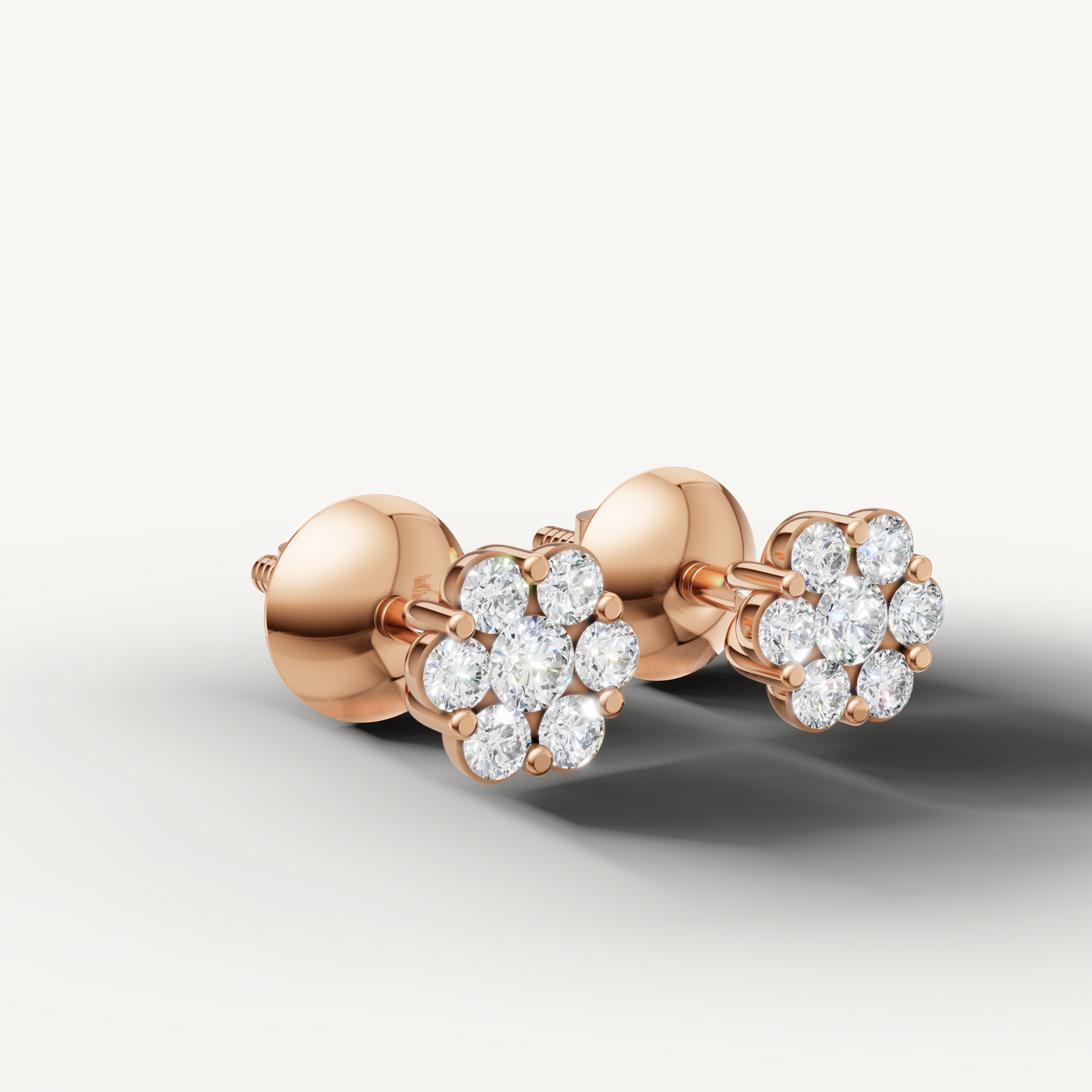 Luxury rose gold diamond floral stud earrings with elegant sparkle by Raul Diamonds